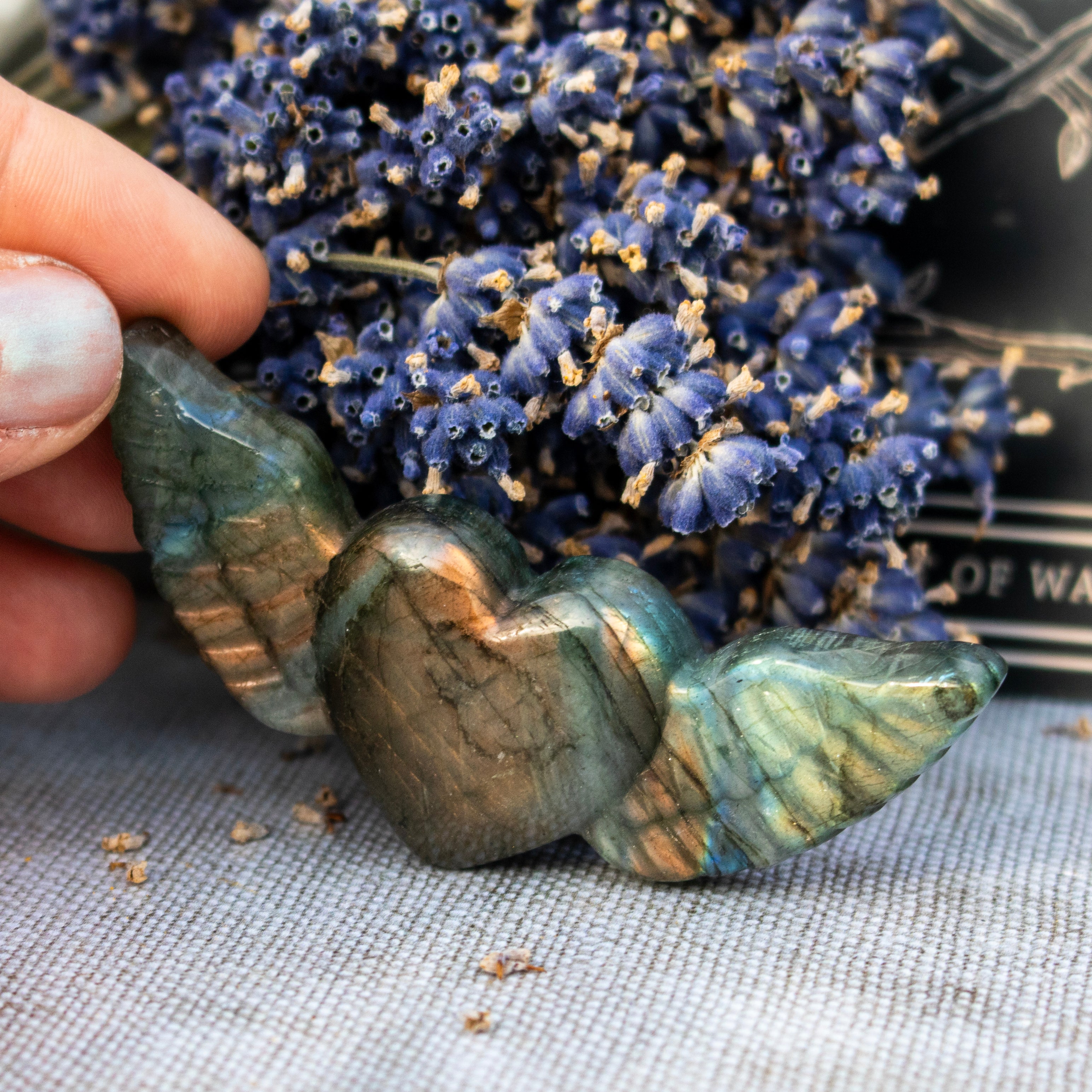 Carved Labradorite Heart with Wings