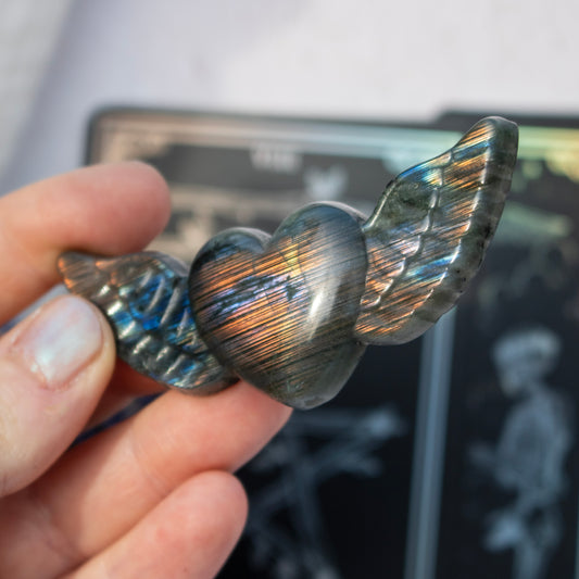 Carved Labradorite Heart with Wings