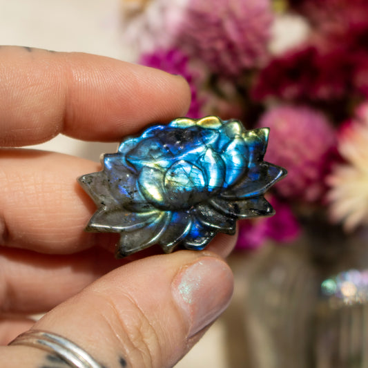 Carved Labradorite Lotus Flower