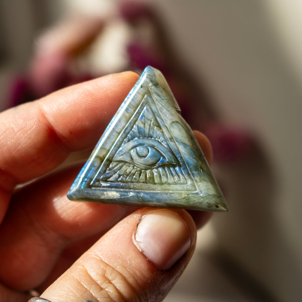 Carved Labradorite Triangular Eye Talisman