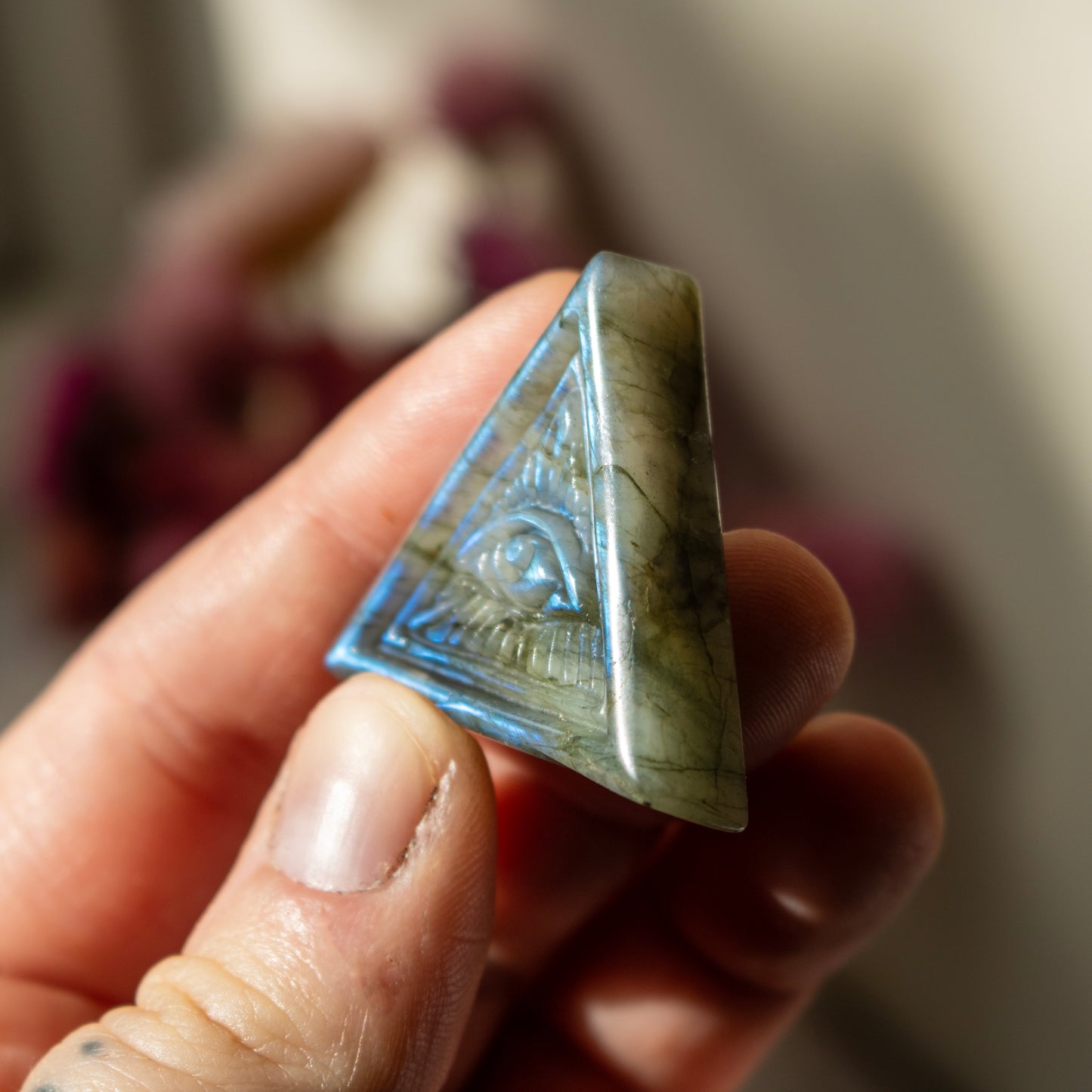 Carved Labradorite Triangular Eye Talisman