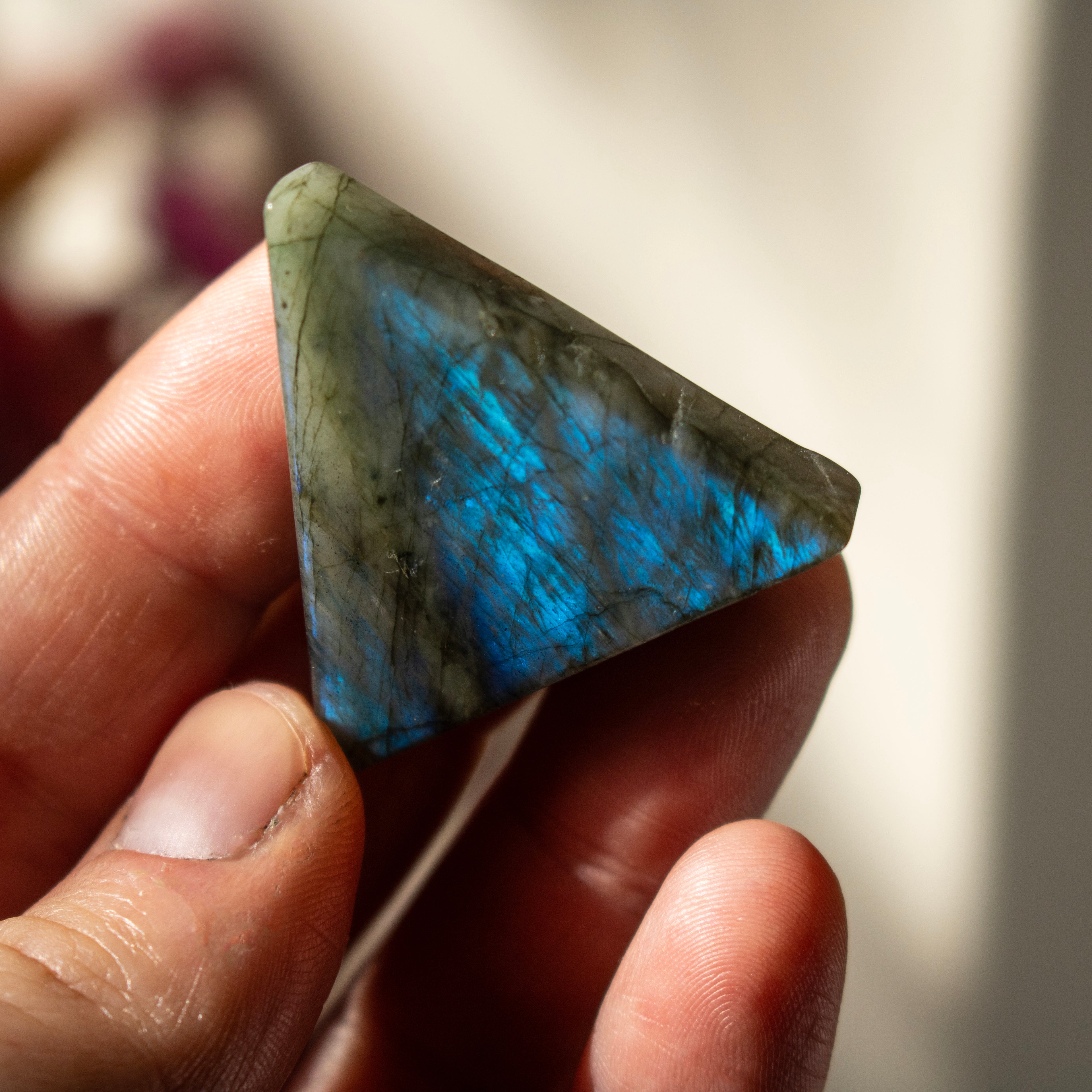 Carved Labradorite Triangular Eye Talisman