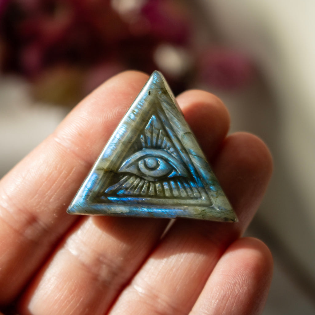 Carved Labradorite Triangular Eye Talisman