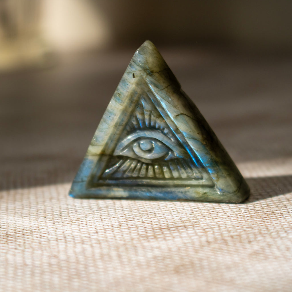 Carved Labradorite Triangular Eye Talisman