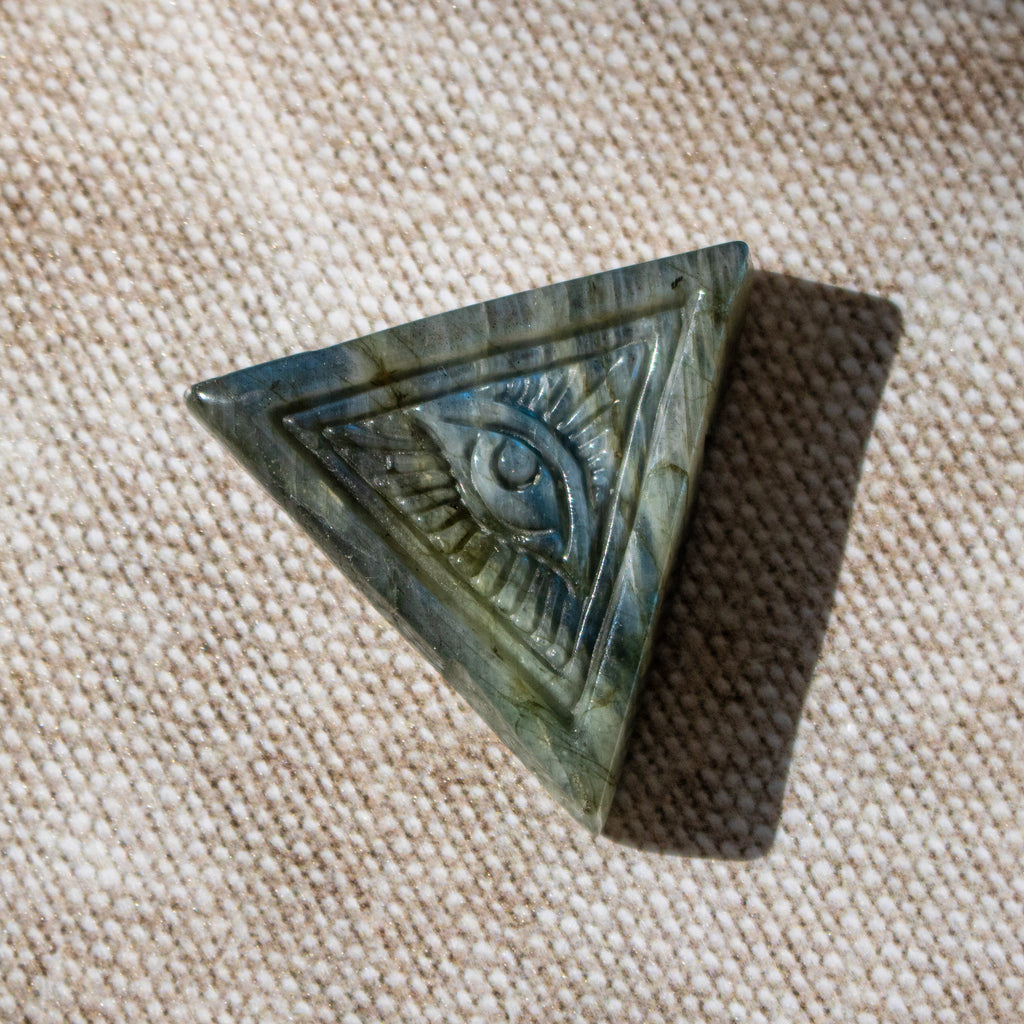 Carved Labradorite Triangular Eye Talisman