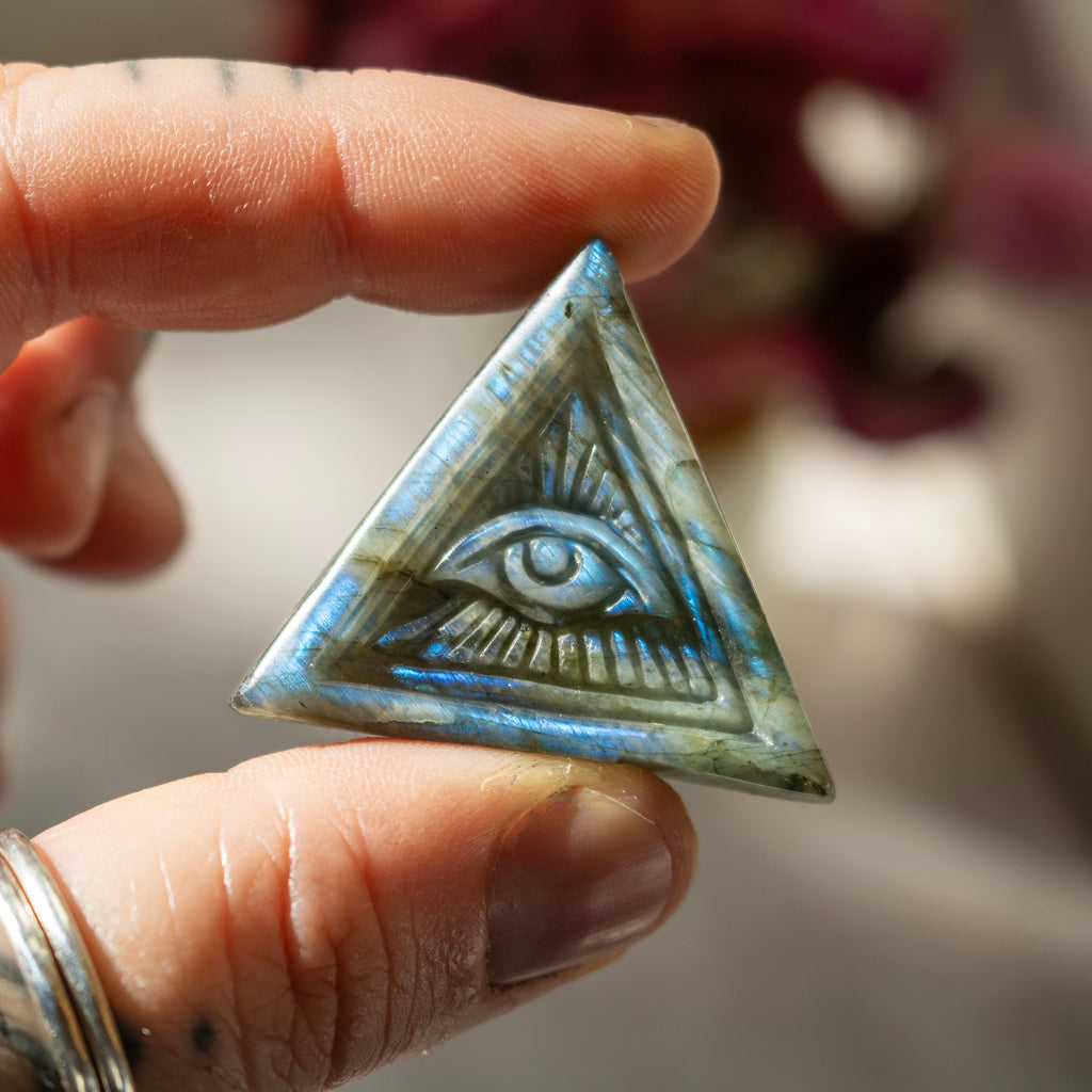Carved Labradorite Triangular Eye Talisman