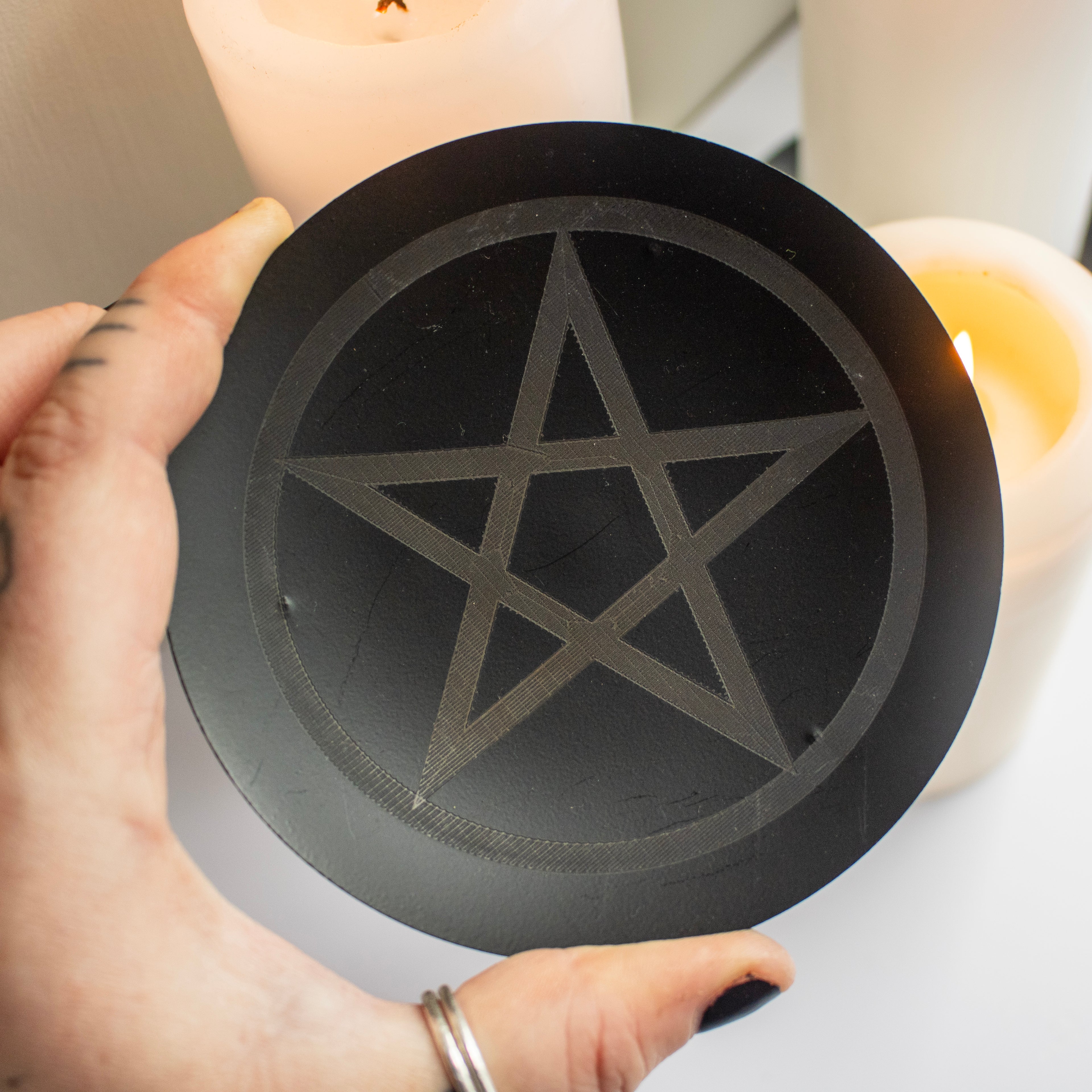 Black Iron Pentagram Pillar Candle Holder