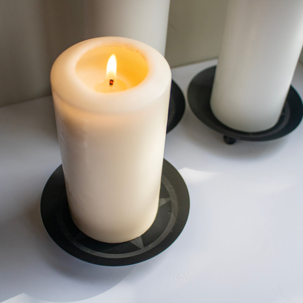 Black Iron Pentagram Pillar Candle Holder