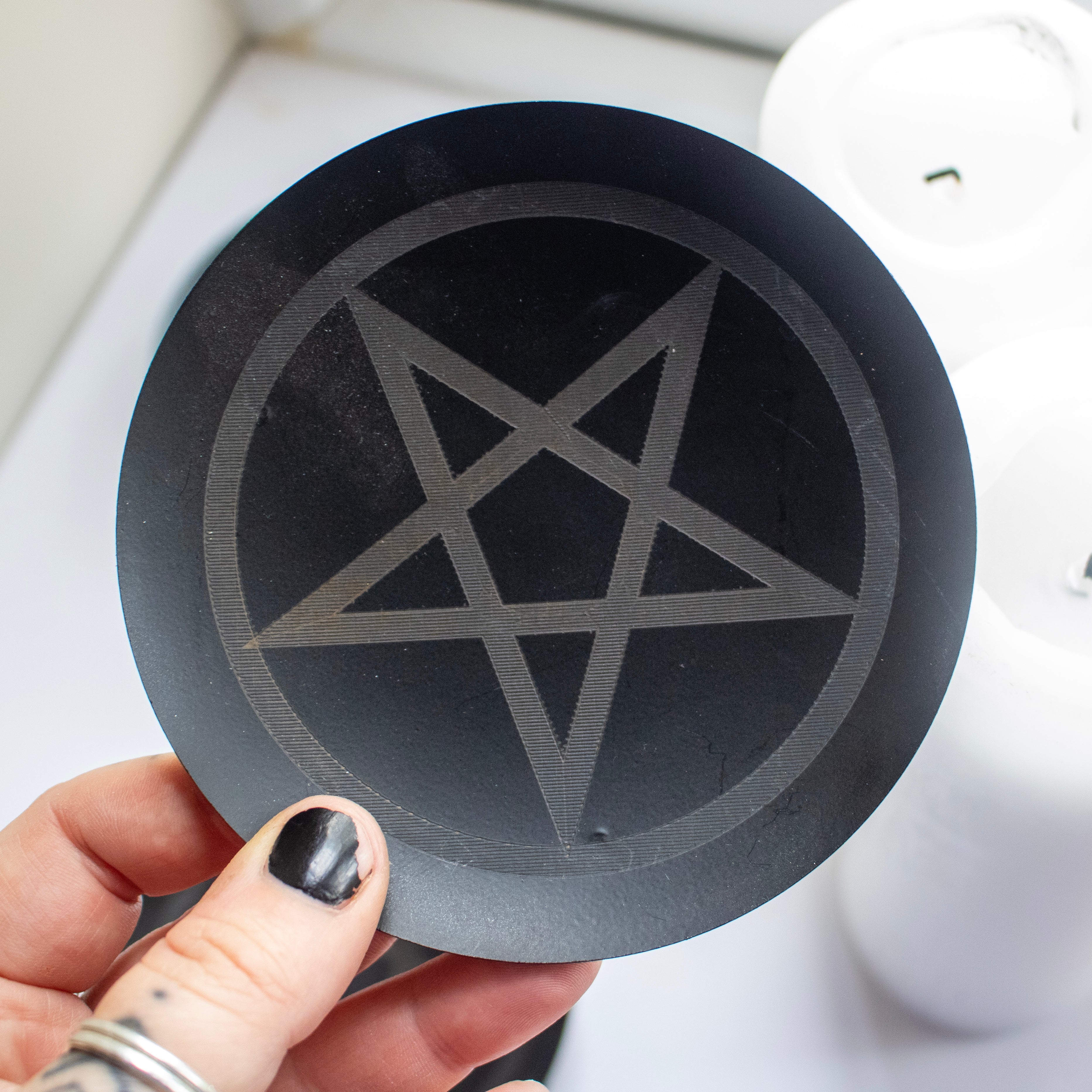 Black Iron Pentagram Pillar Candle Holder