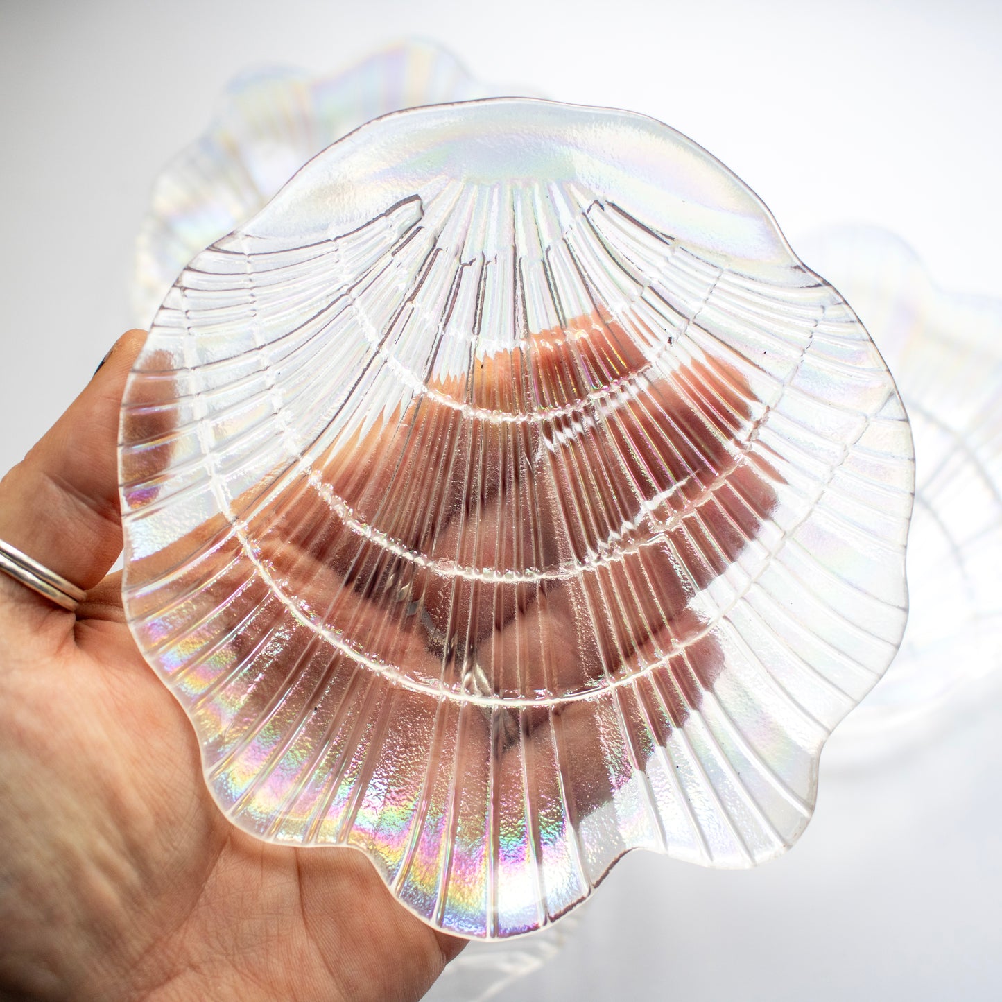 Iridescent Glass Scallop Shell Dish