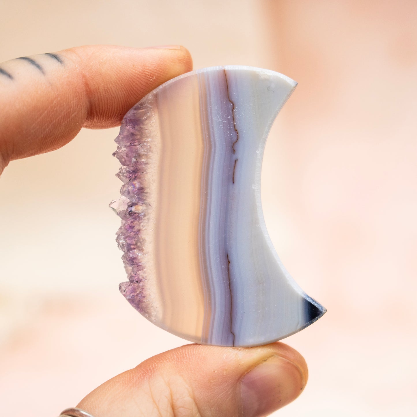 Amethyst & Agate Druzy Crescent Moon