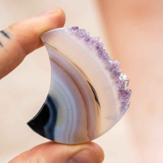 Amethyst & Agate Druzy Crescent Moon