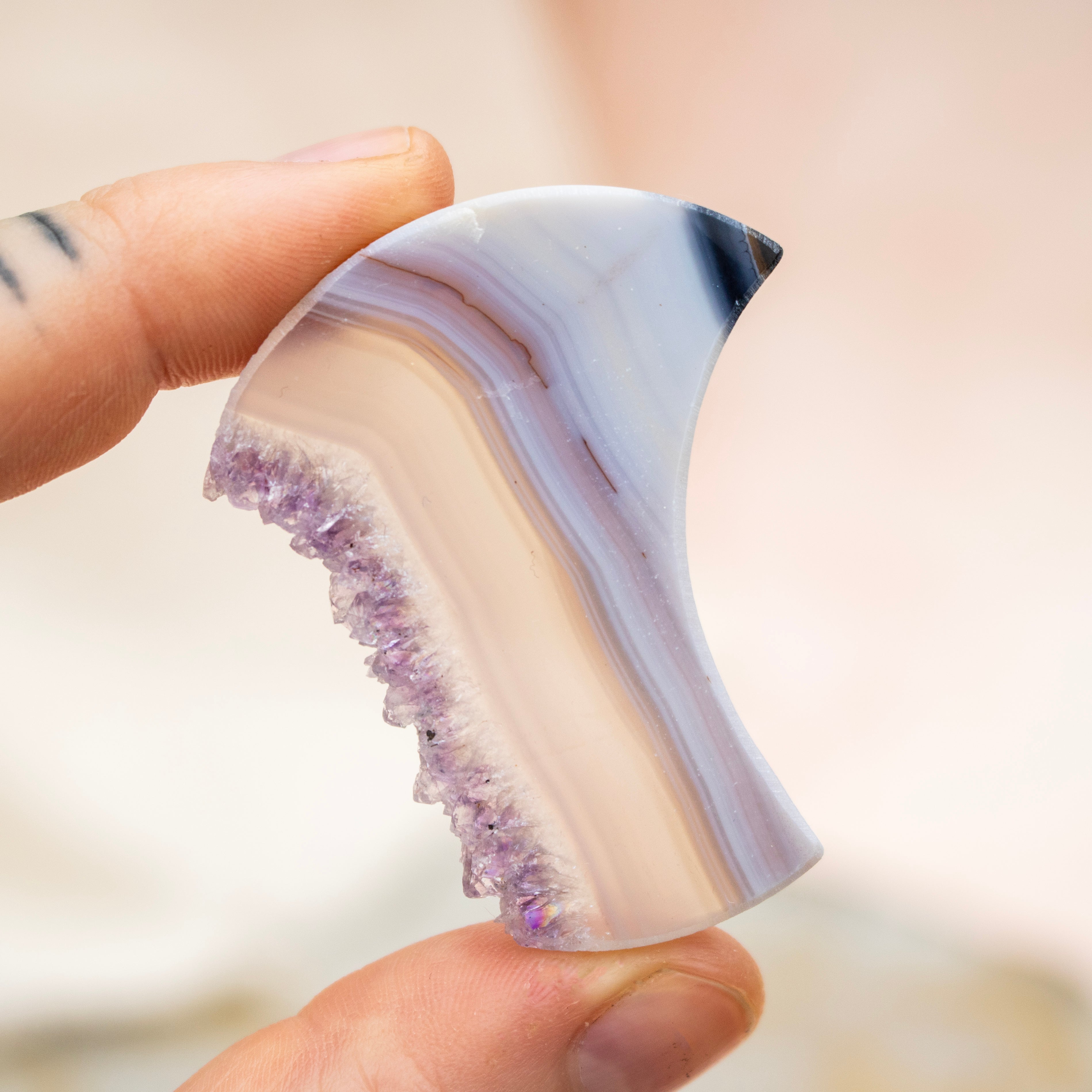 Amethyst & Agate Druzy Crescent Moon