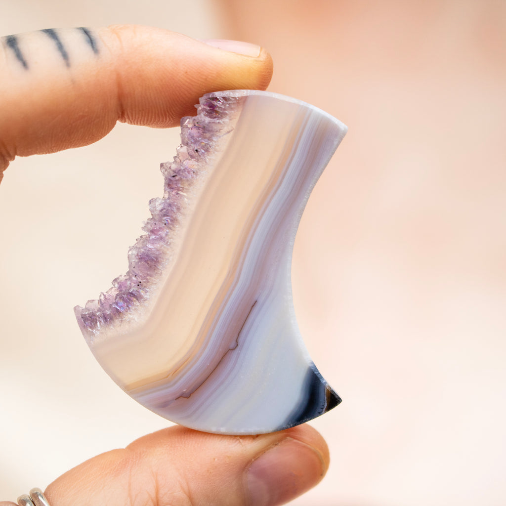 Amethyst & Agate Druzy Crescent Moon