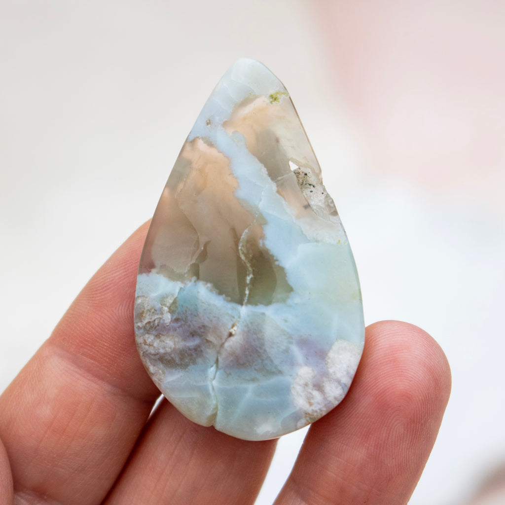 Green Flower Agate Polished Teardrop