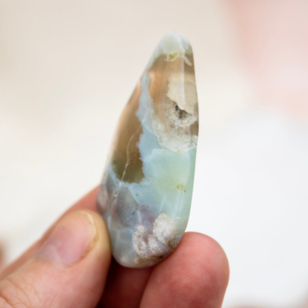 Green Flower Agate Polished Teardrop