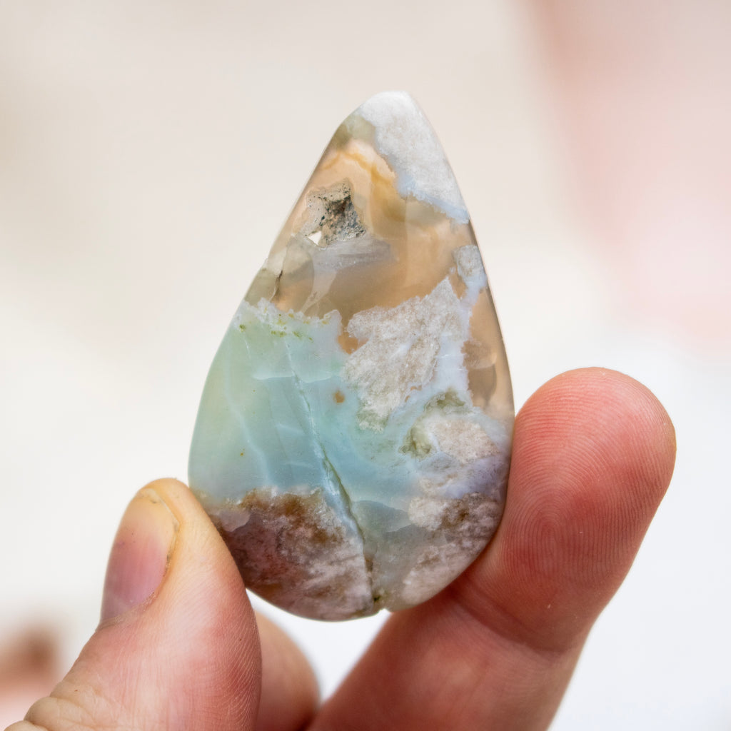 Green Flower Agate Polished Teardrop