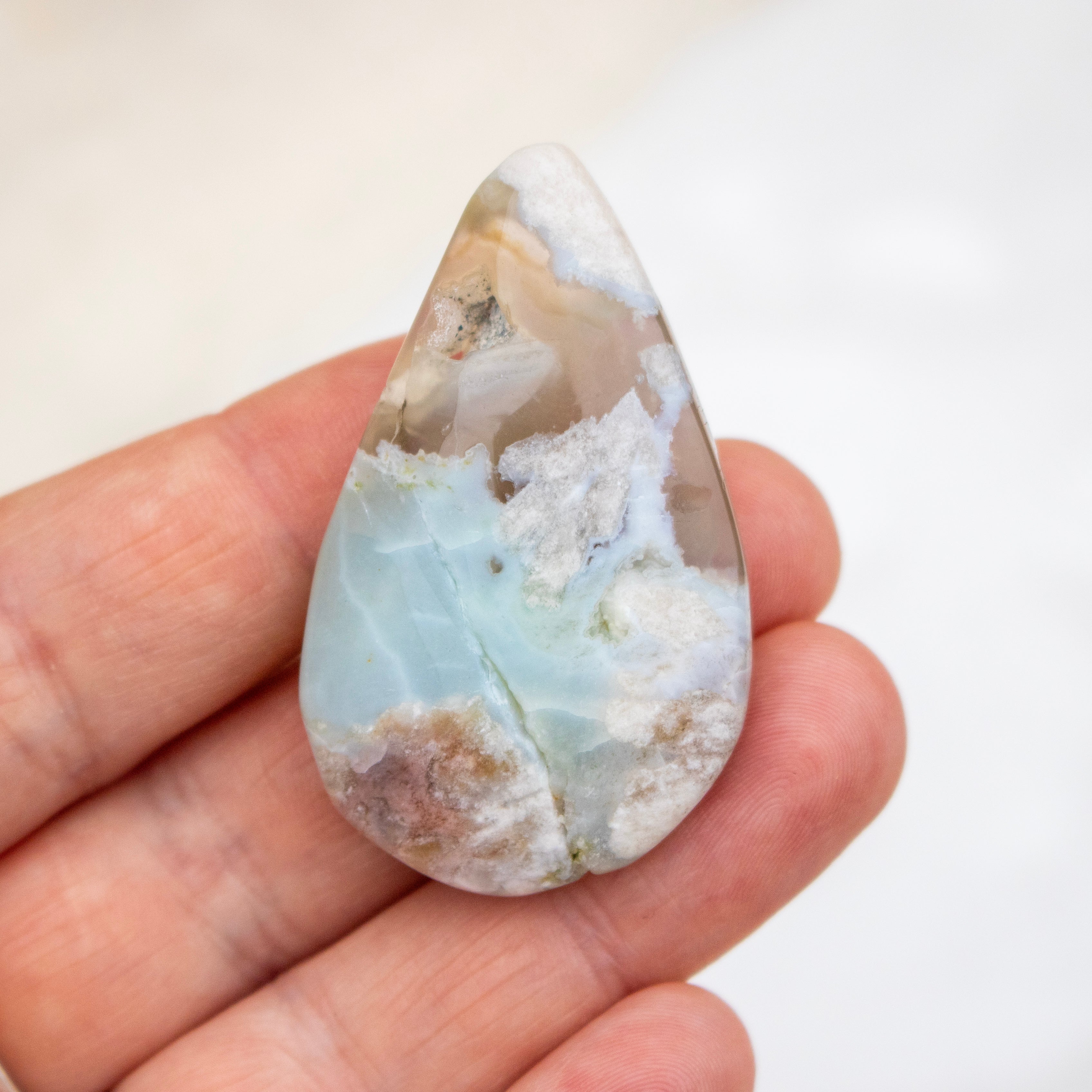 Green Flower Agate Polished Teardrop