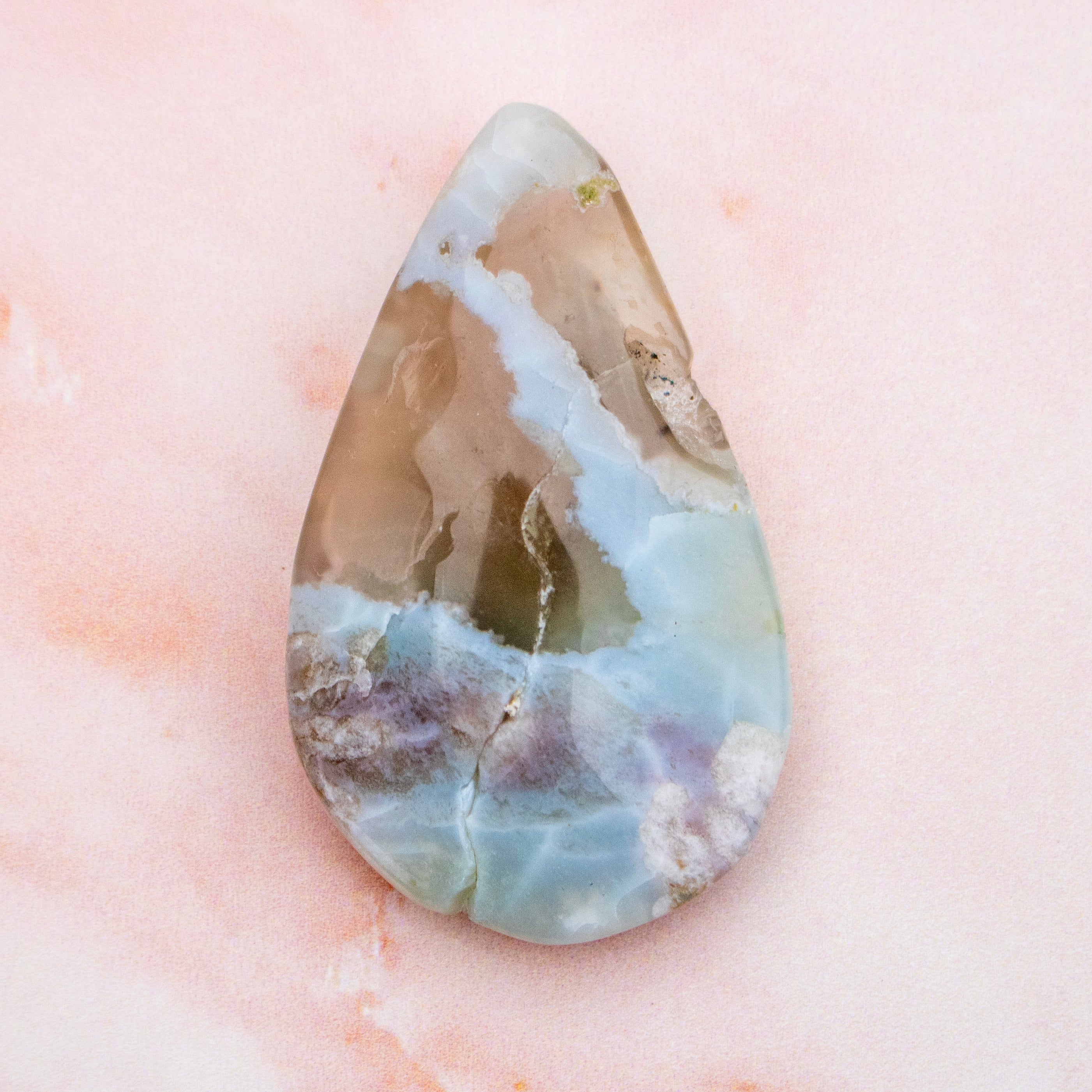 Green Flower Agate Polished Teardrop