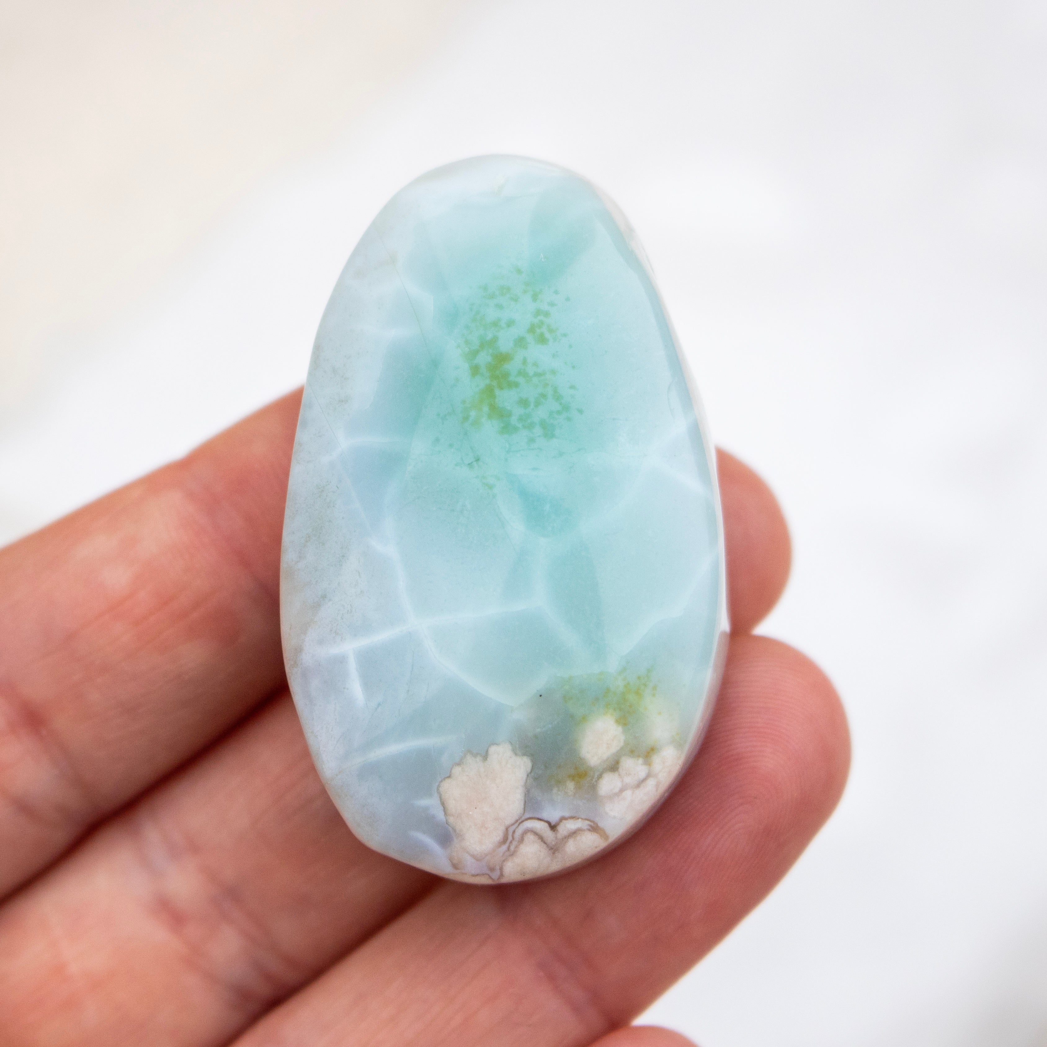 Green Flower Agate Polished Teardrop