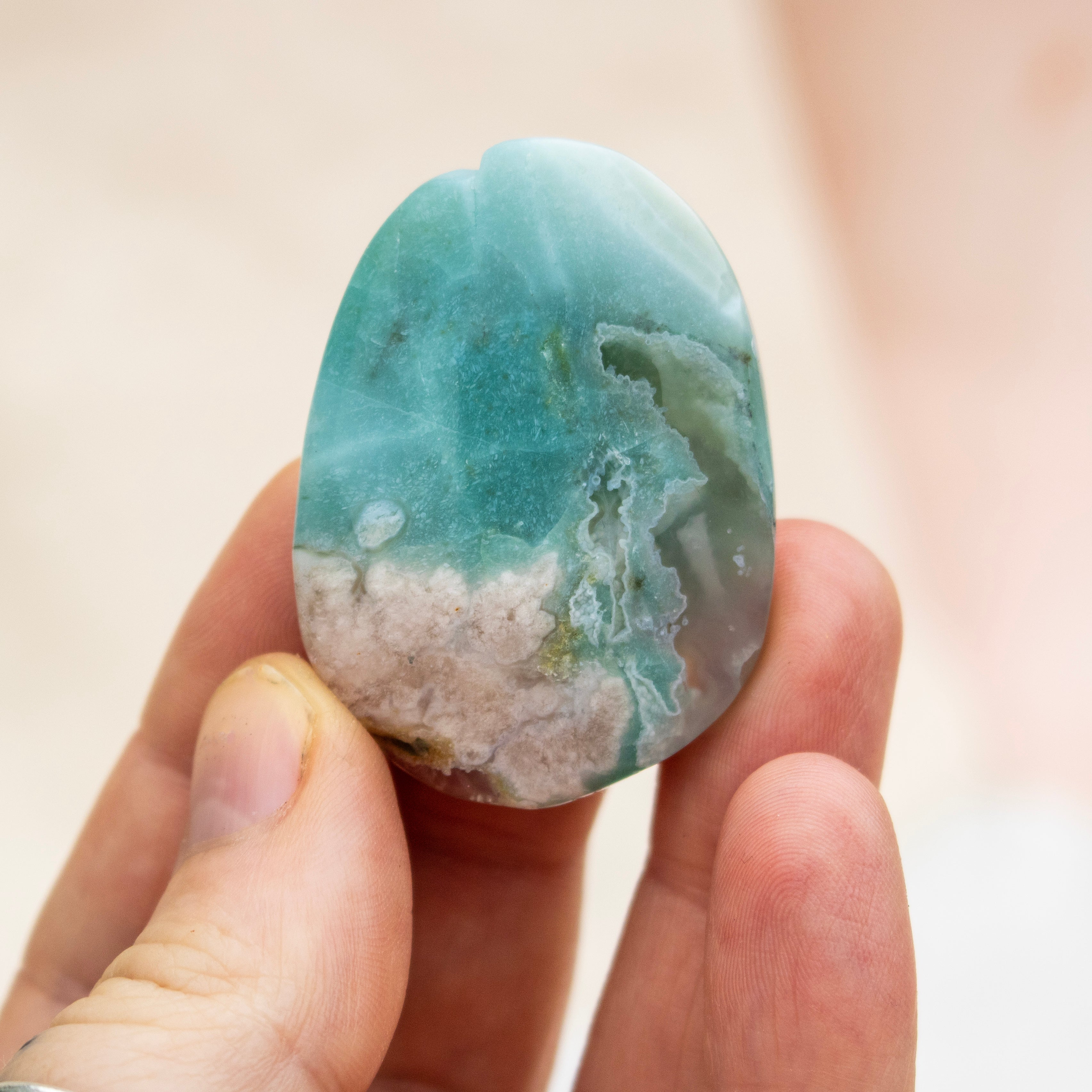 Green Flower Agate Polished Teardrop