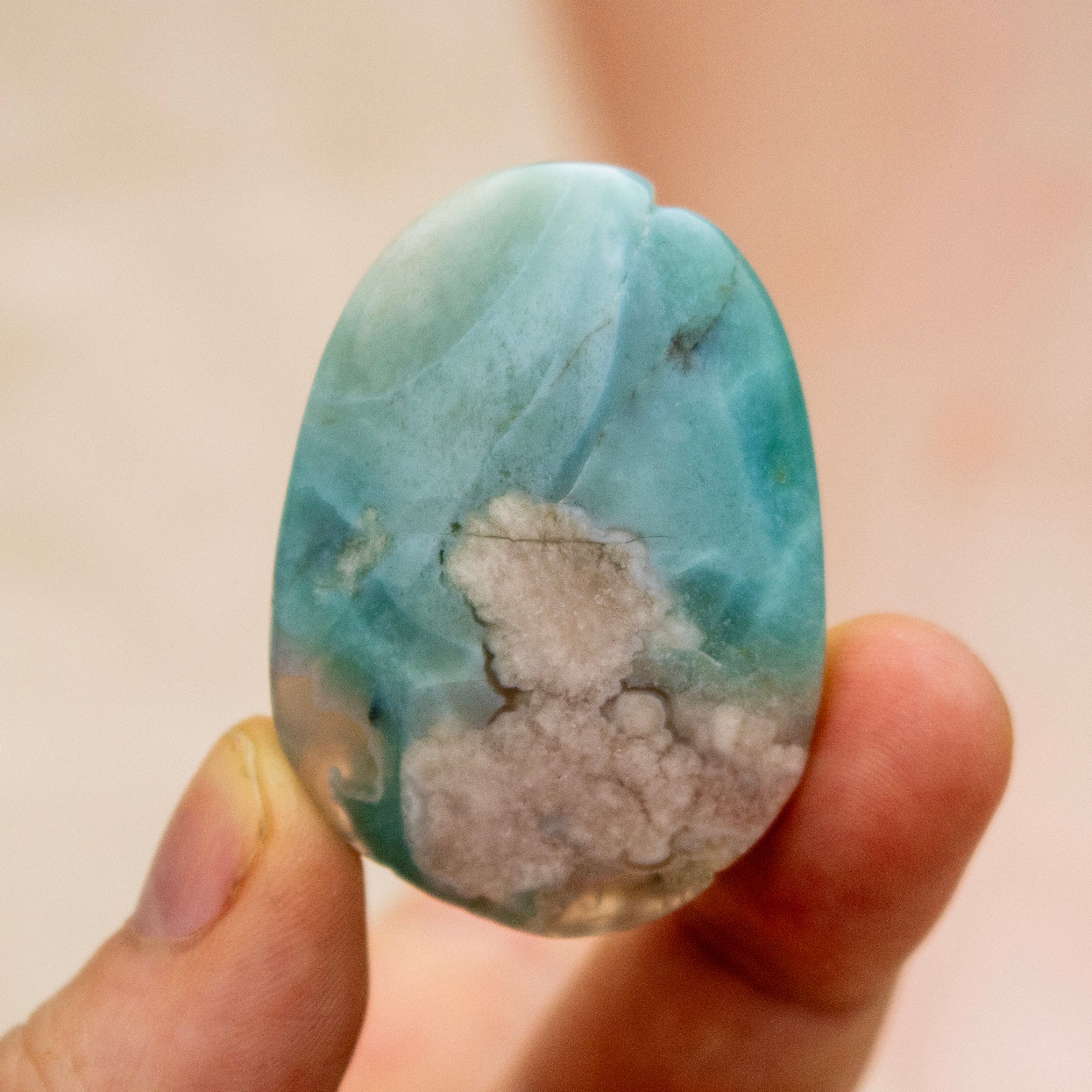 Green Flower Agate Polished Teardrop