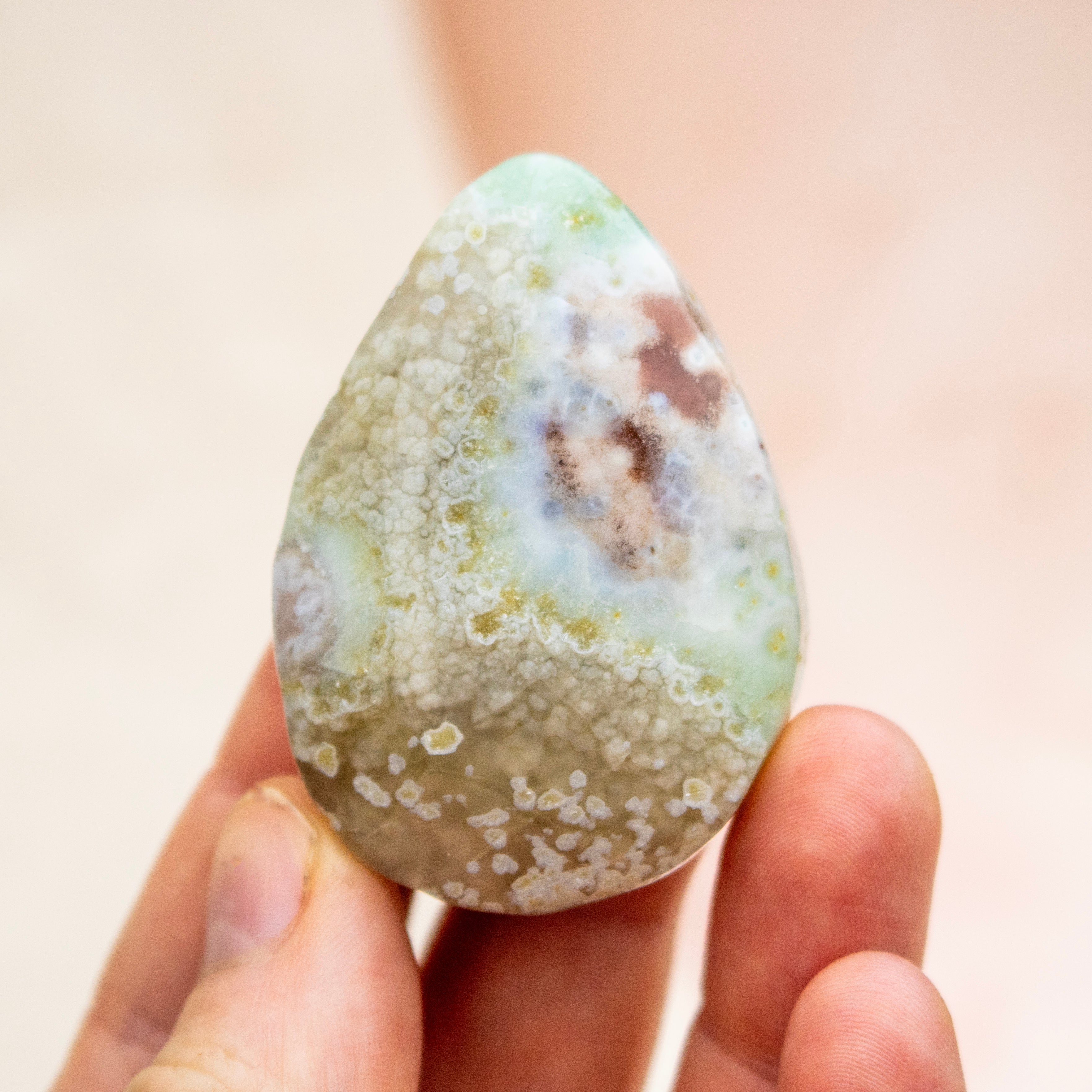 Green Flower Agate Polished Teardrop