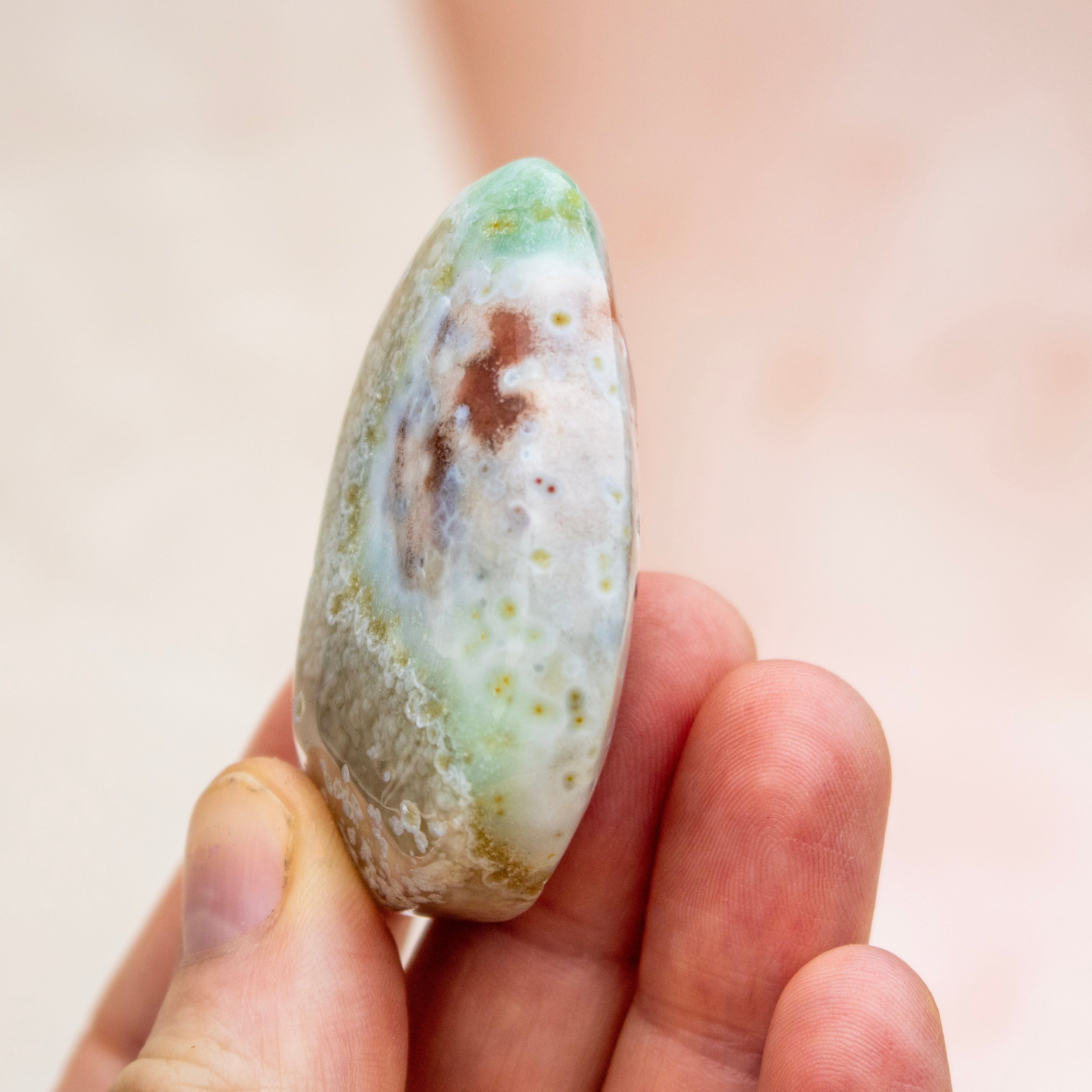 Green Flower Agate Polished Teardrop
