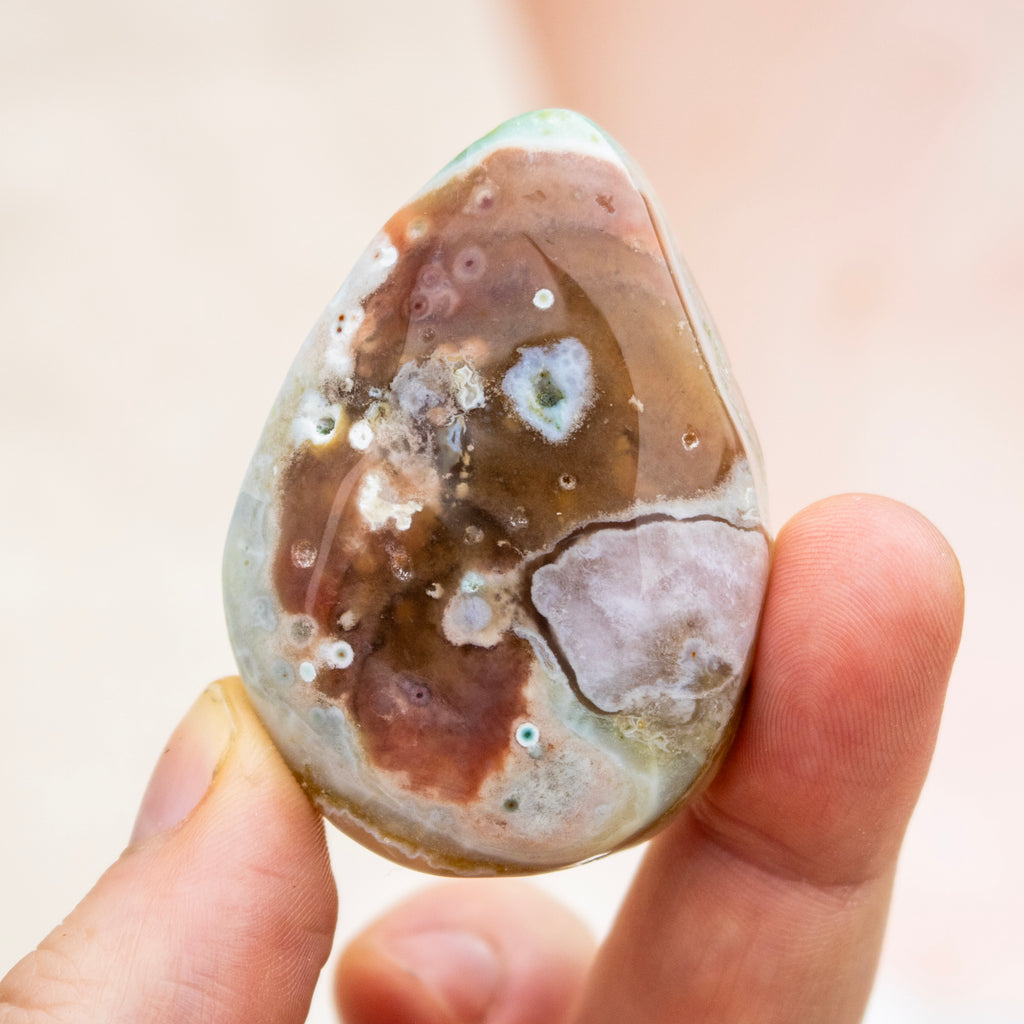 Green Flower Agate Polished Teardrop