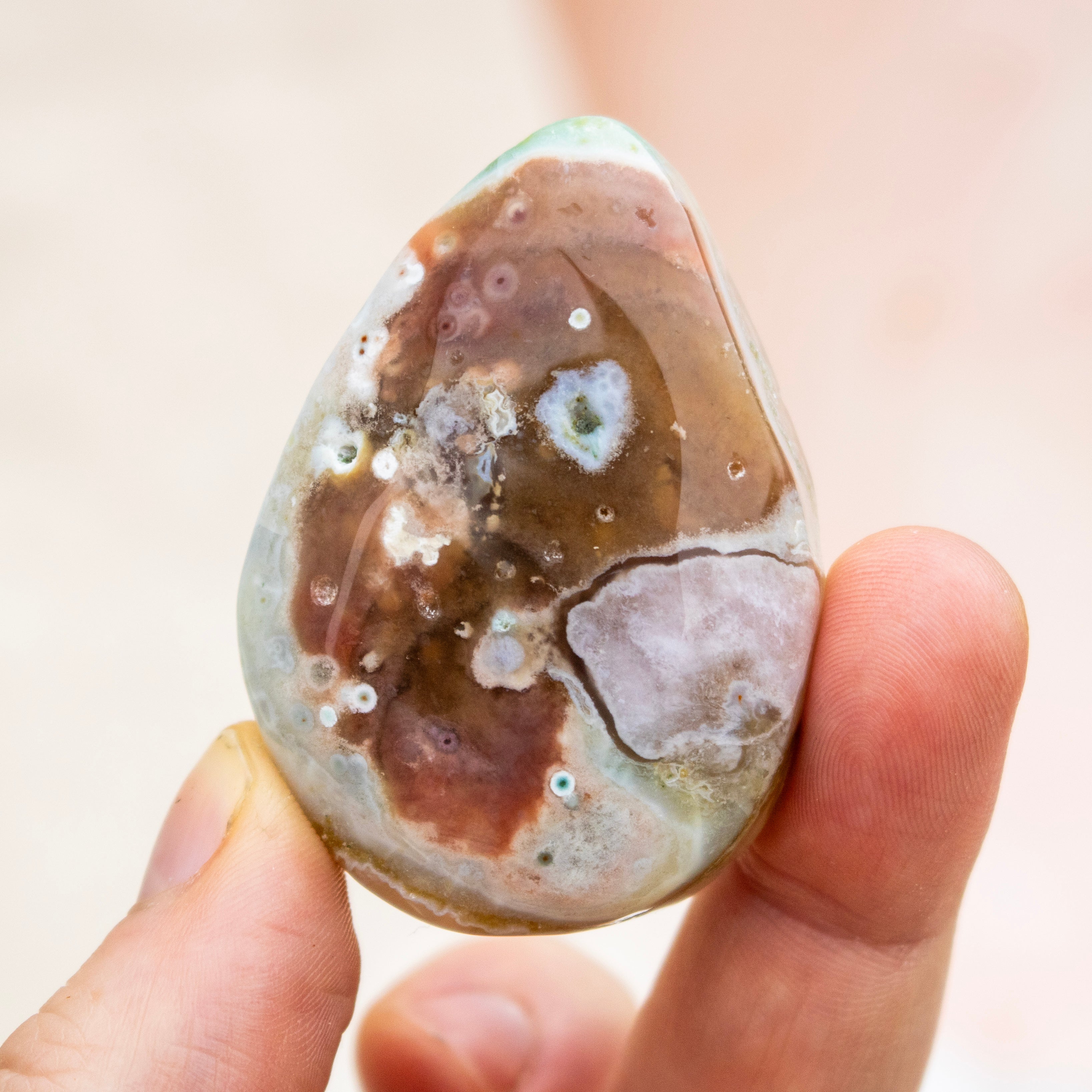 Green Flower Agate Polished Teardrop