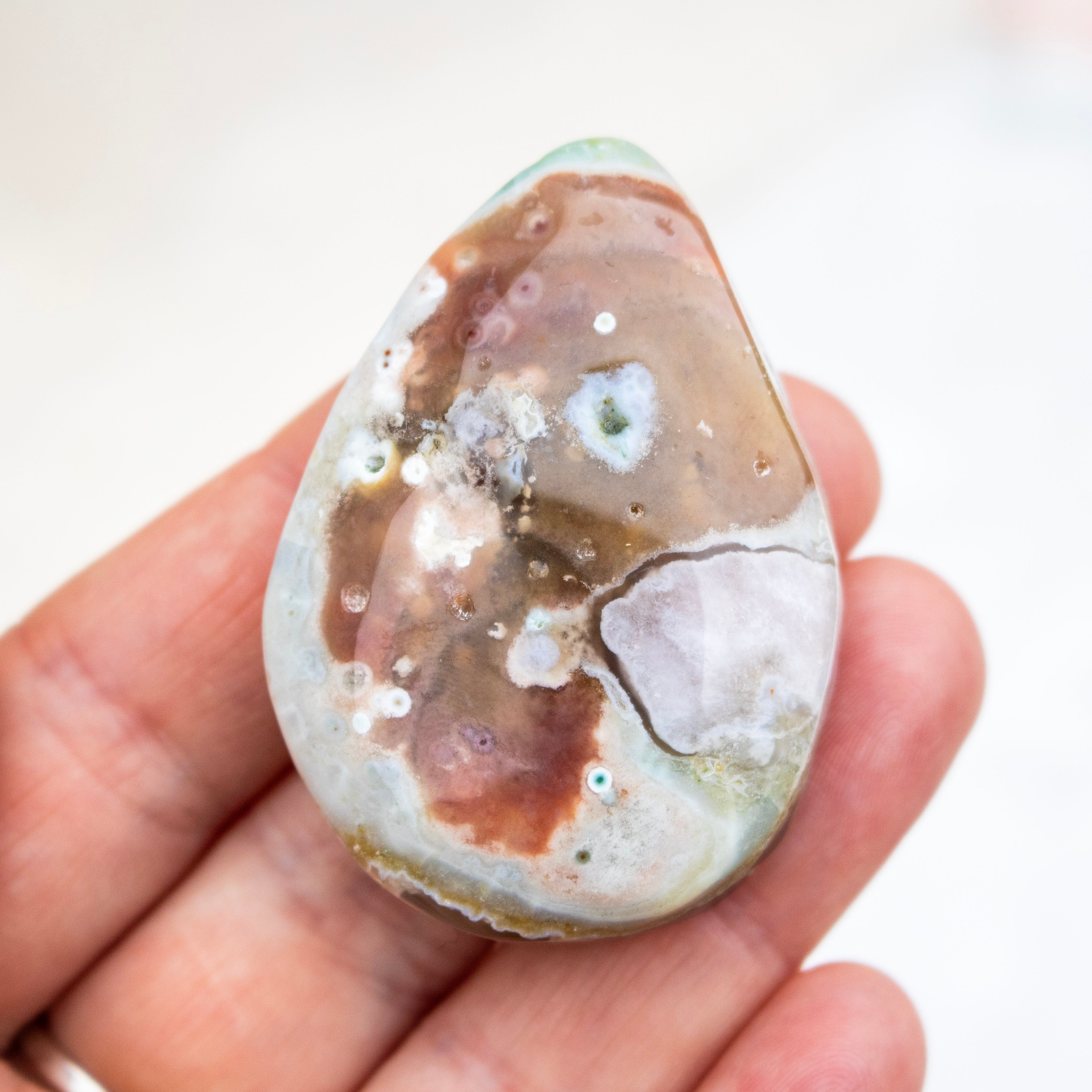 Green Flower Agate Polished Teardrop