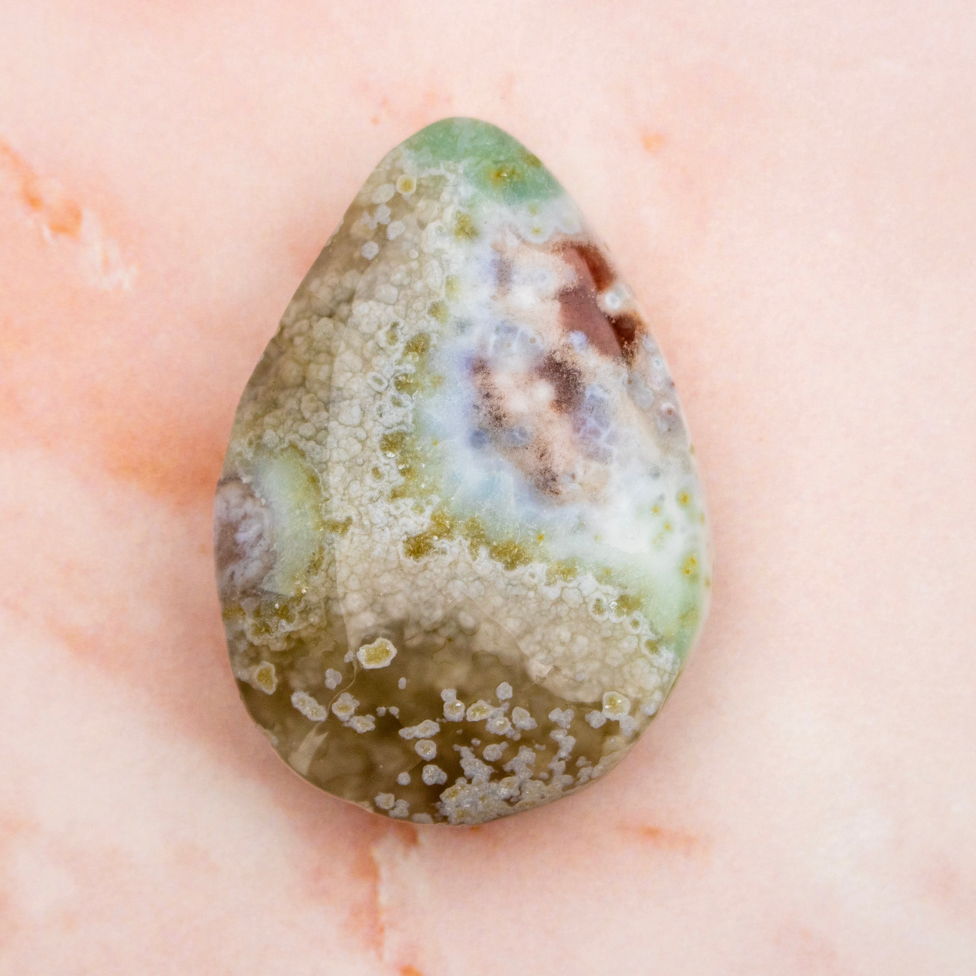 Green Flower Agate Polished Teardrop