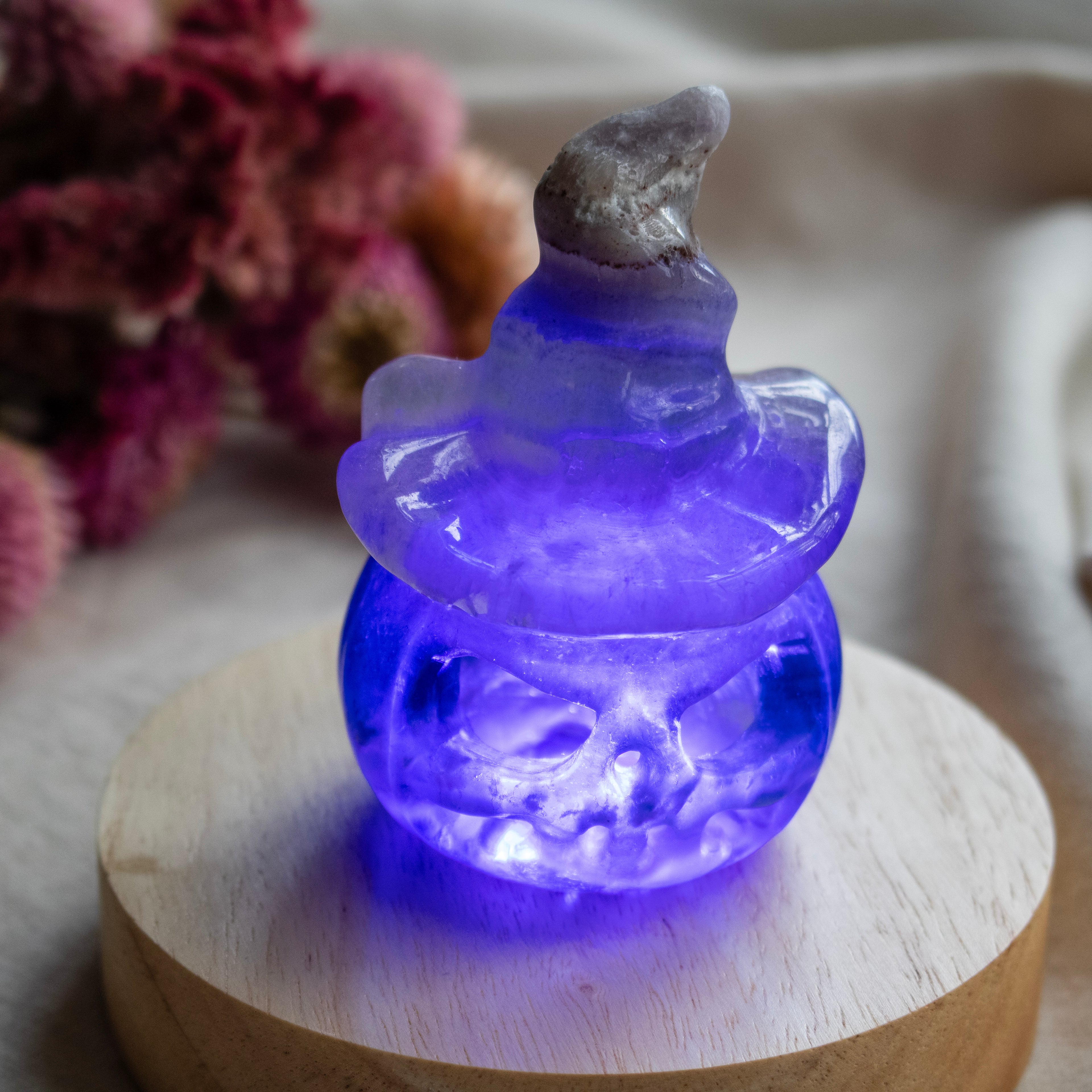 Rainbow Fluorite Hollow Pumpkin Witch Carving