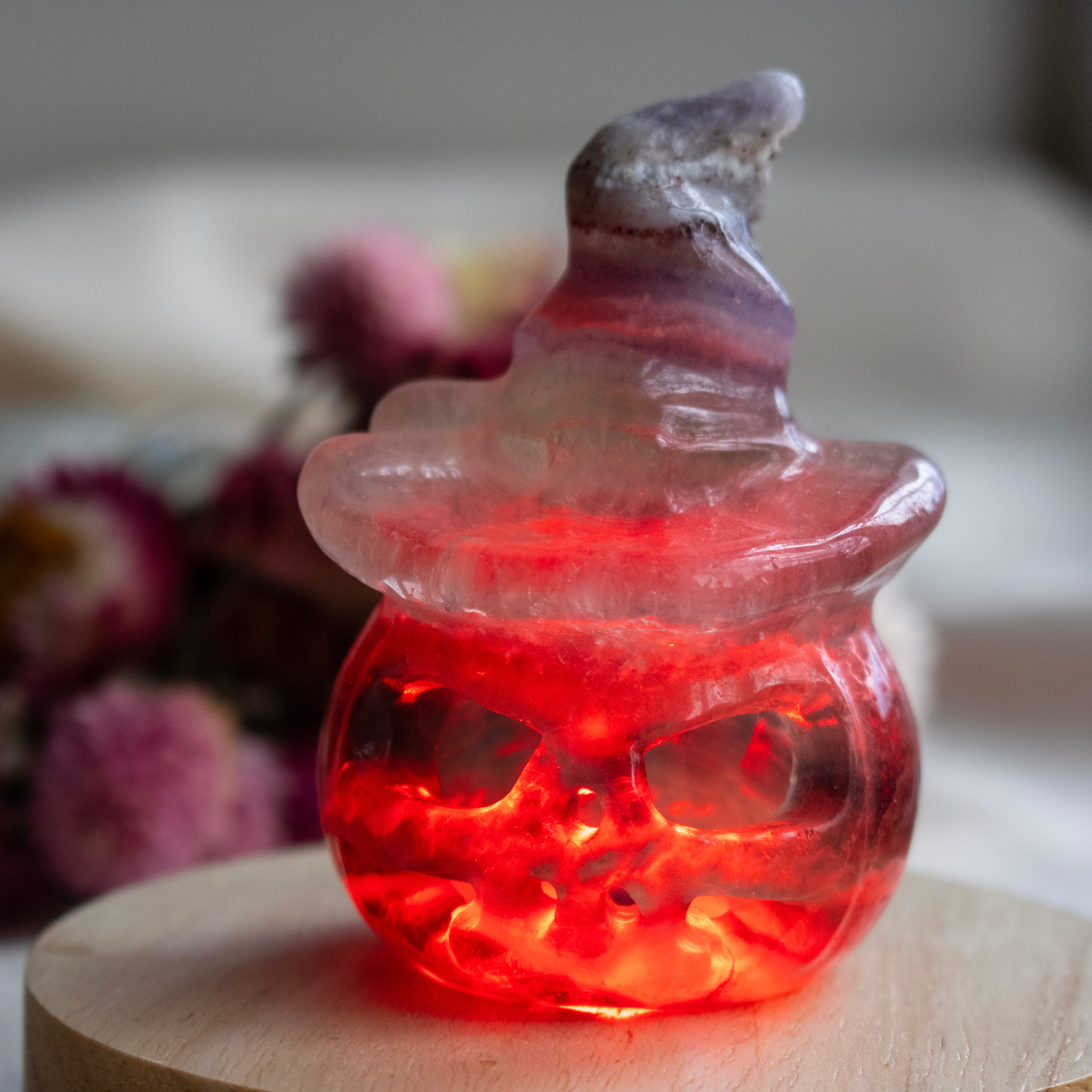 Rainbow Fluorite Hollow Pumpkin Witch Carving