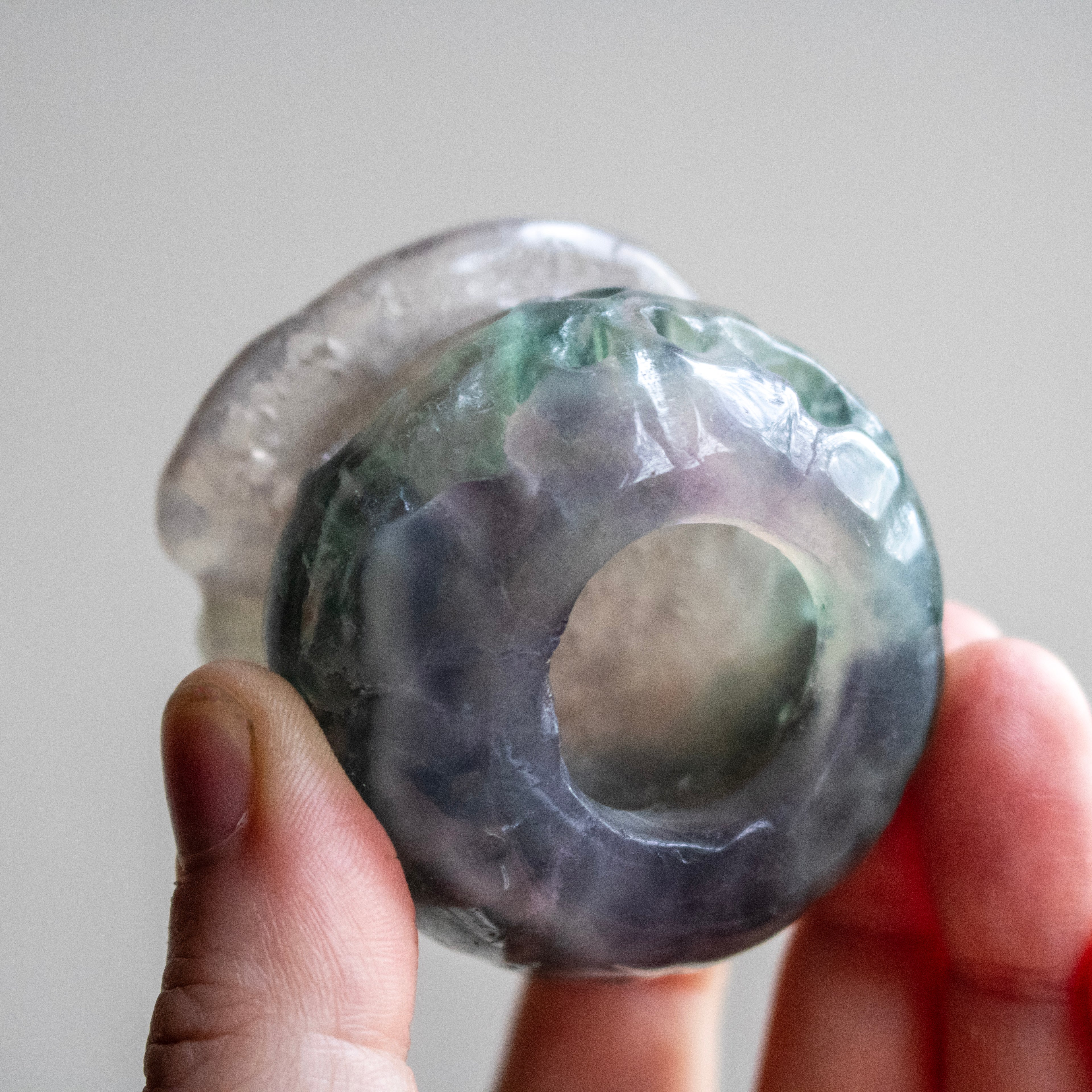 Rainbow Fluorite Hollow Pumpkin Witch Carving