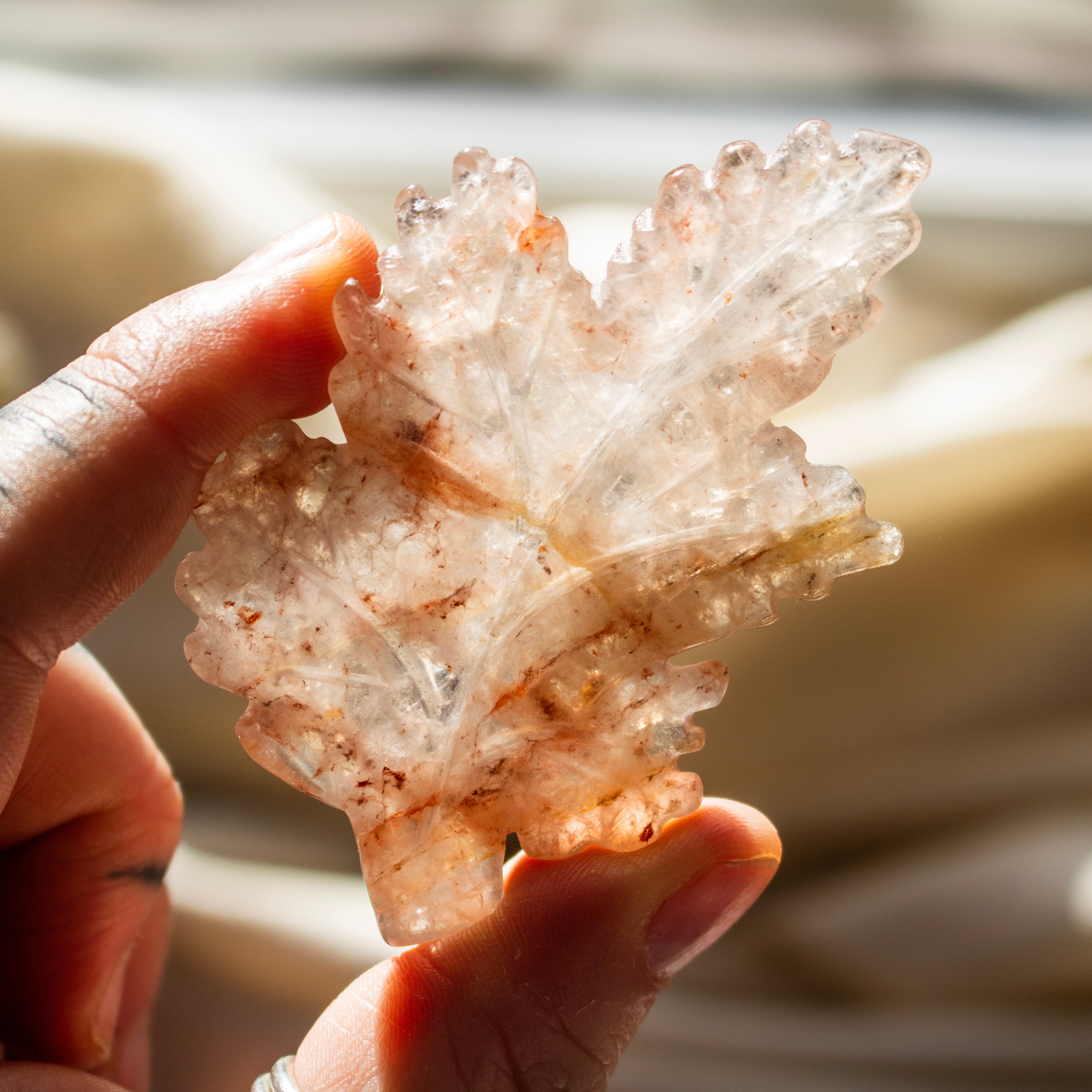 Red Hematoid Quartz Leaf Carving