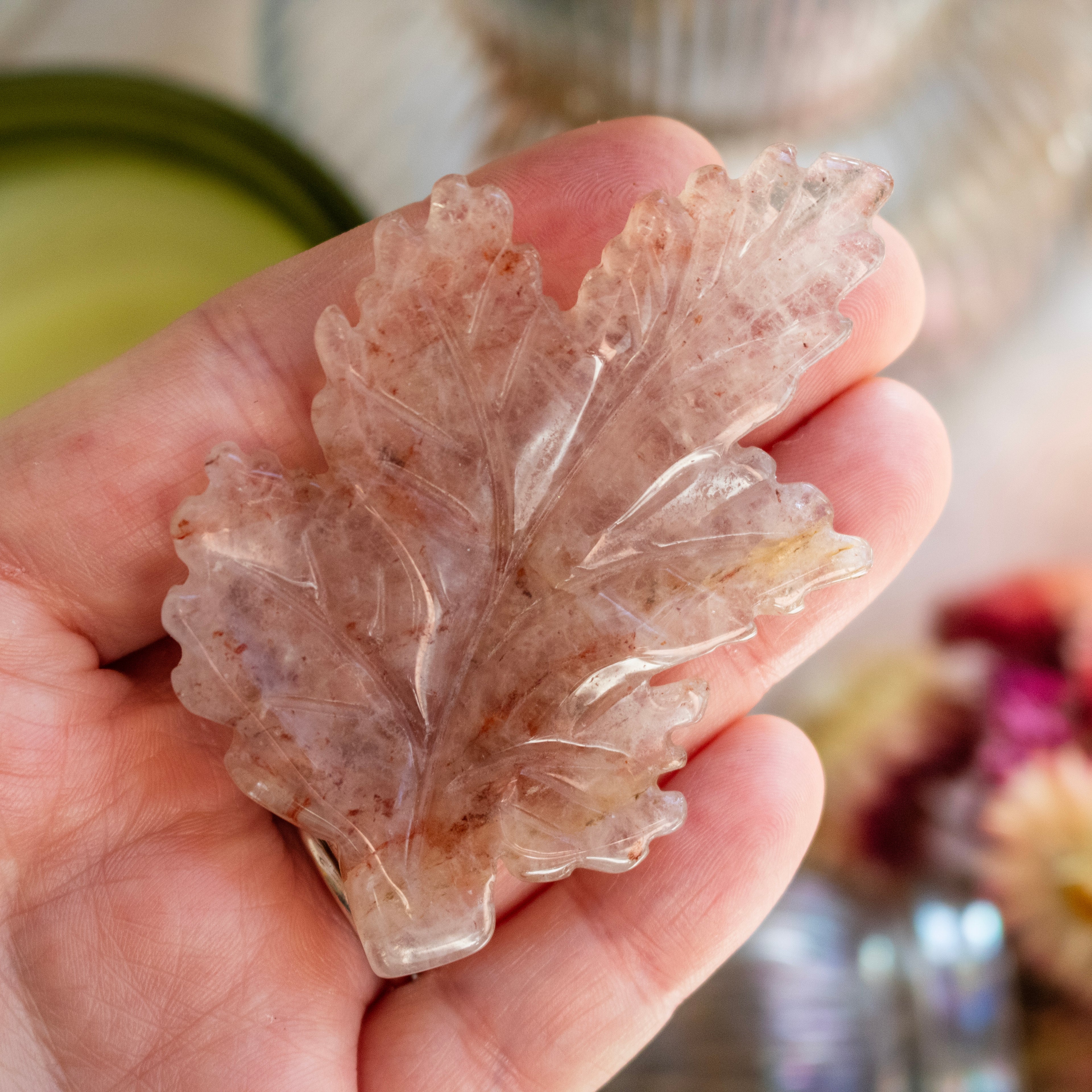 Red Hematoid Quartz Leaf Carving