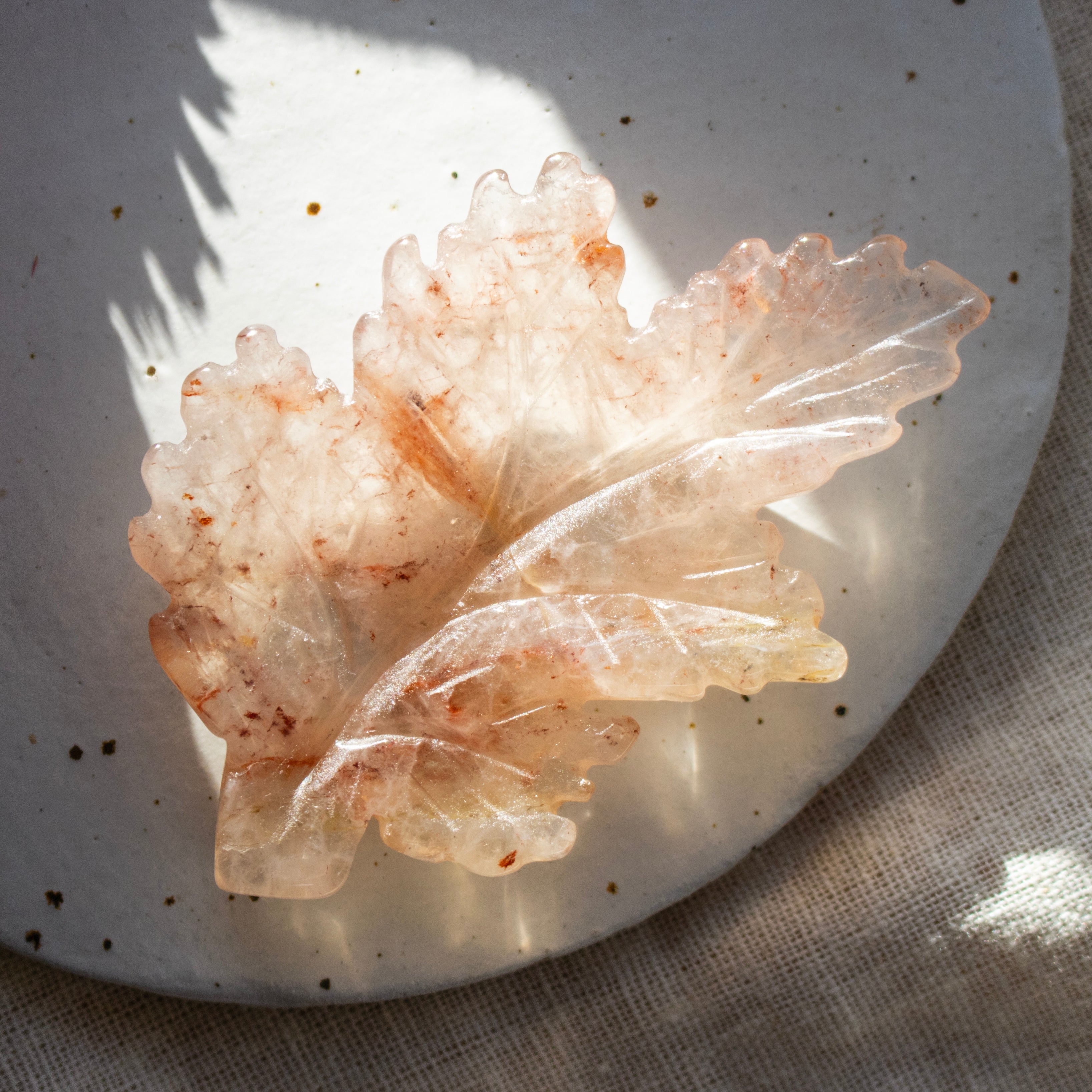 Red Hematoid Quartz Leaf Carving