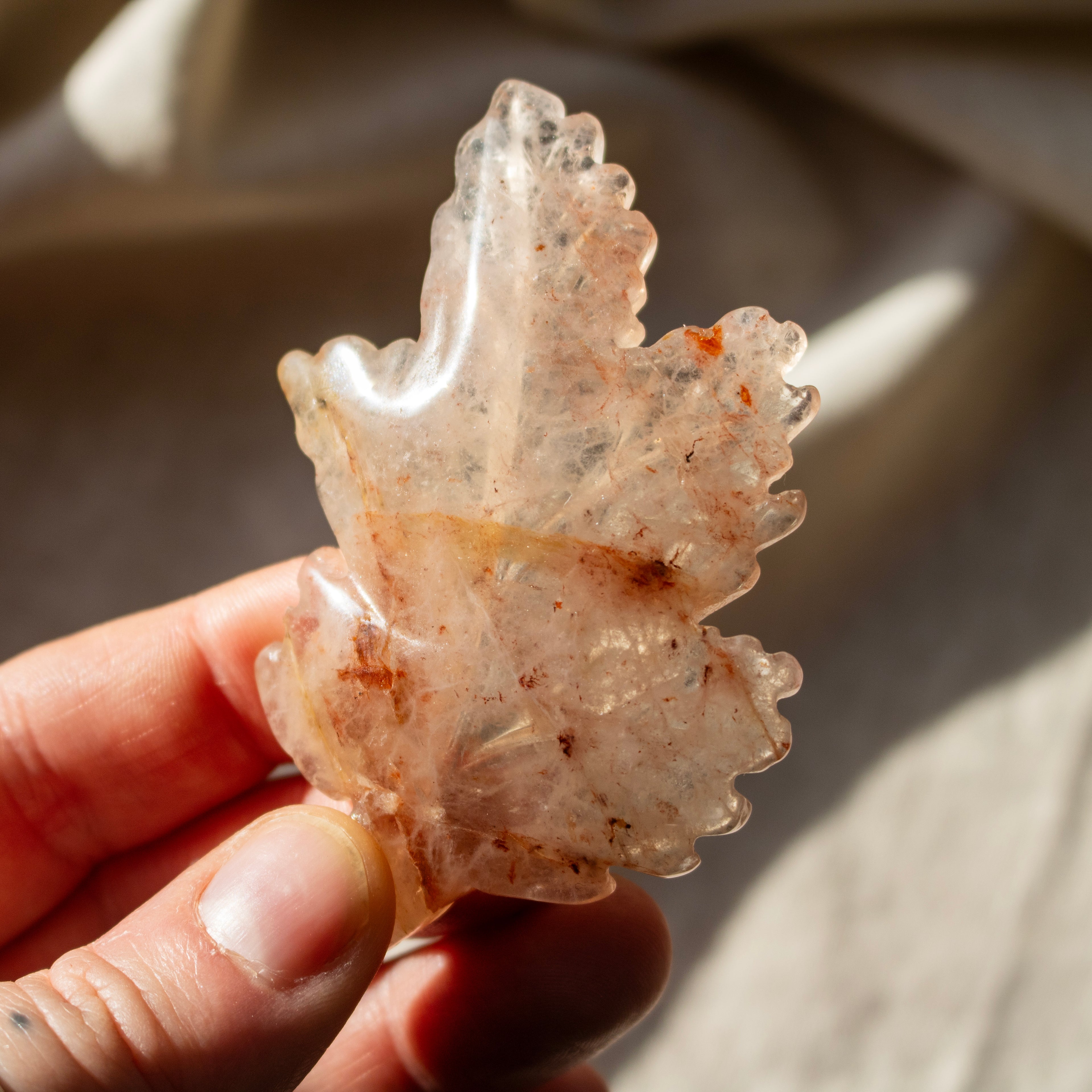 Red Hematoid Quartz Leaf Carving