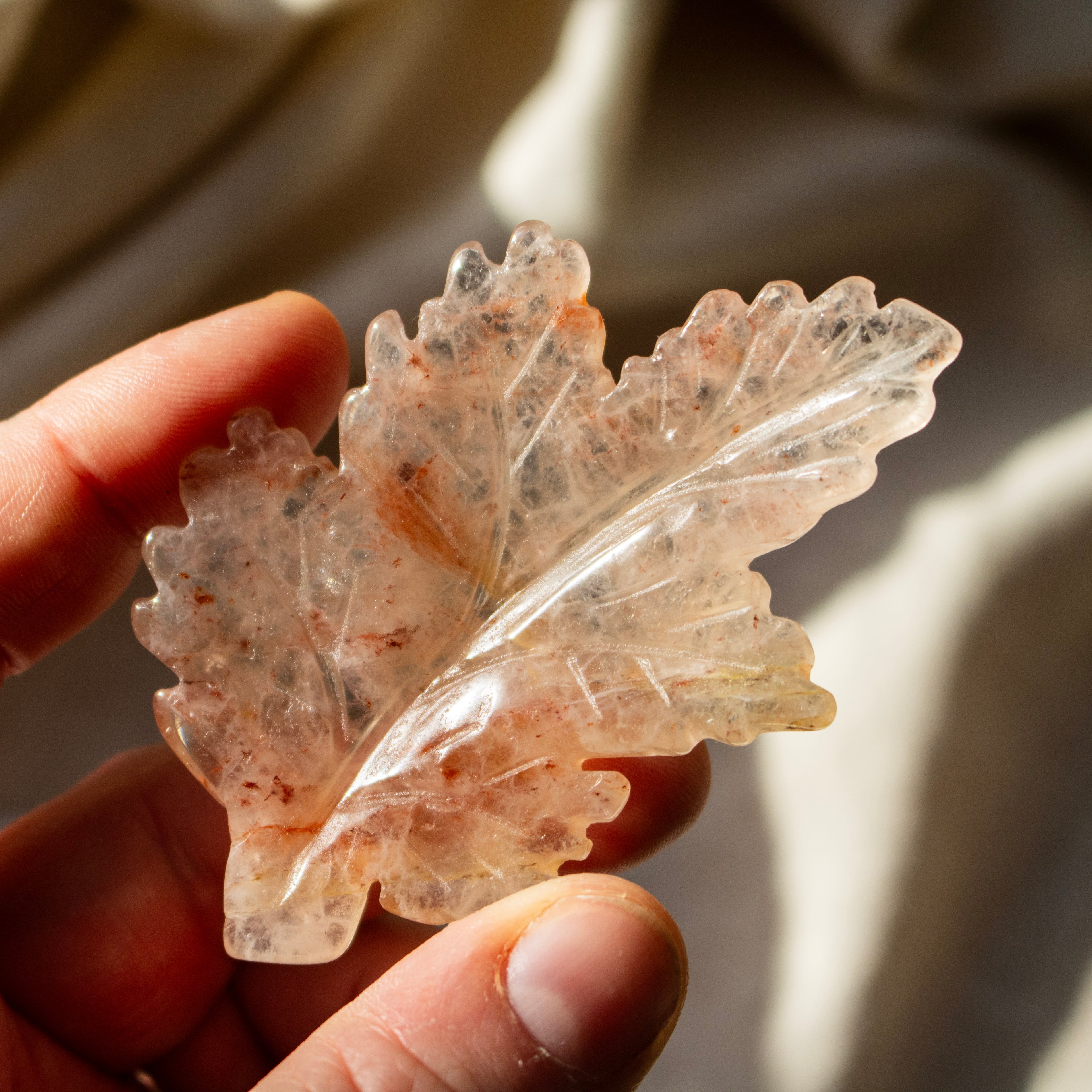 Red Hematoid Quartz Leaf Carving