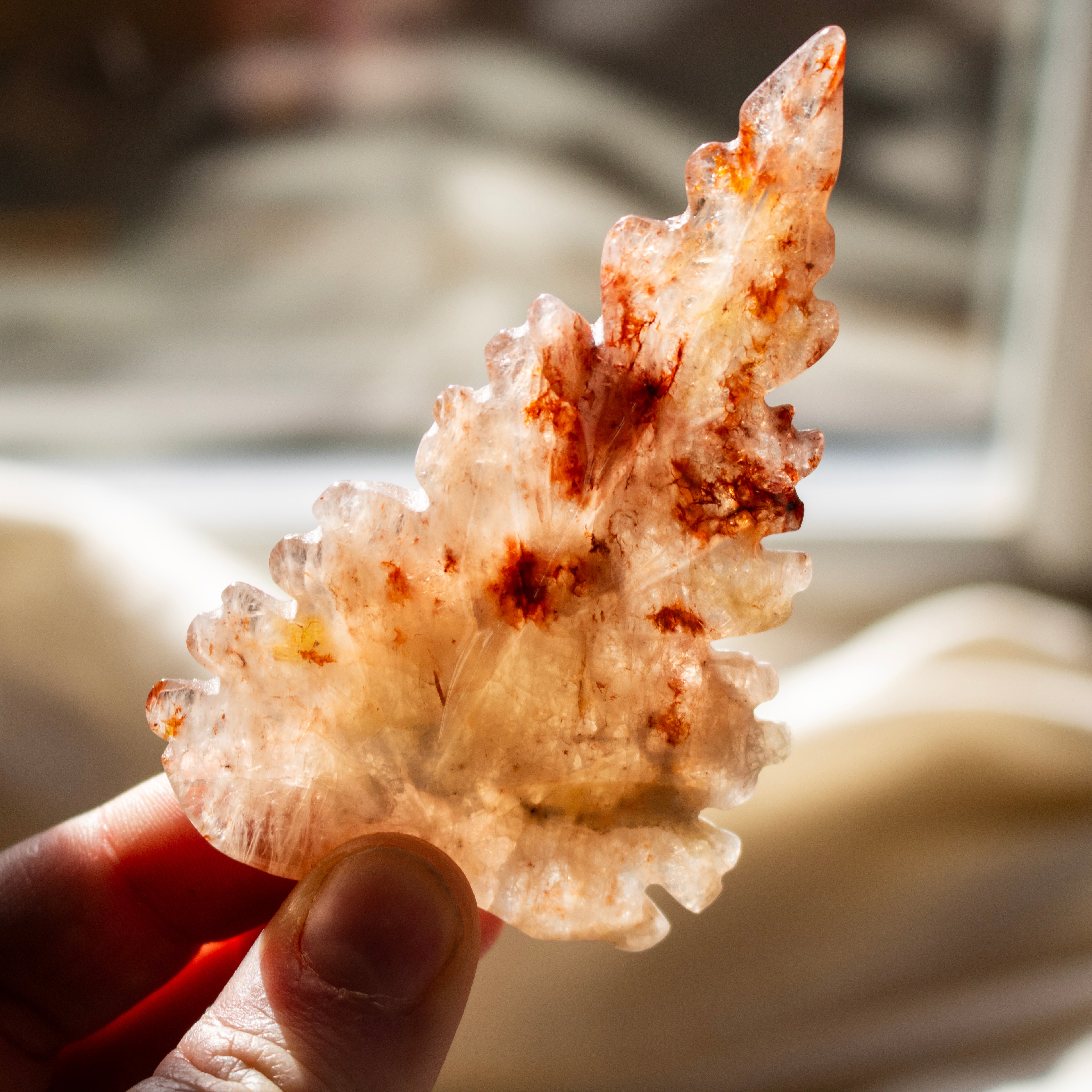 Red Hematoid Quartz Leaf Carving