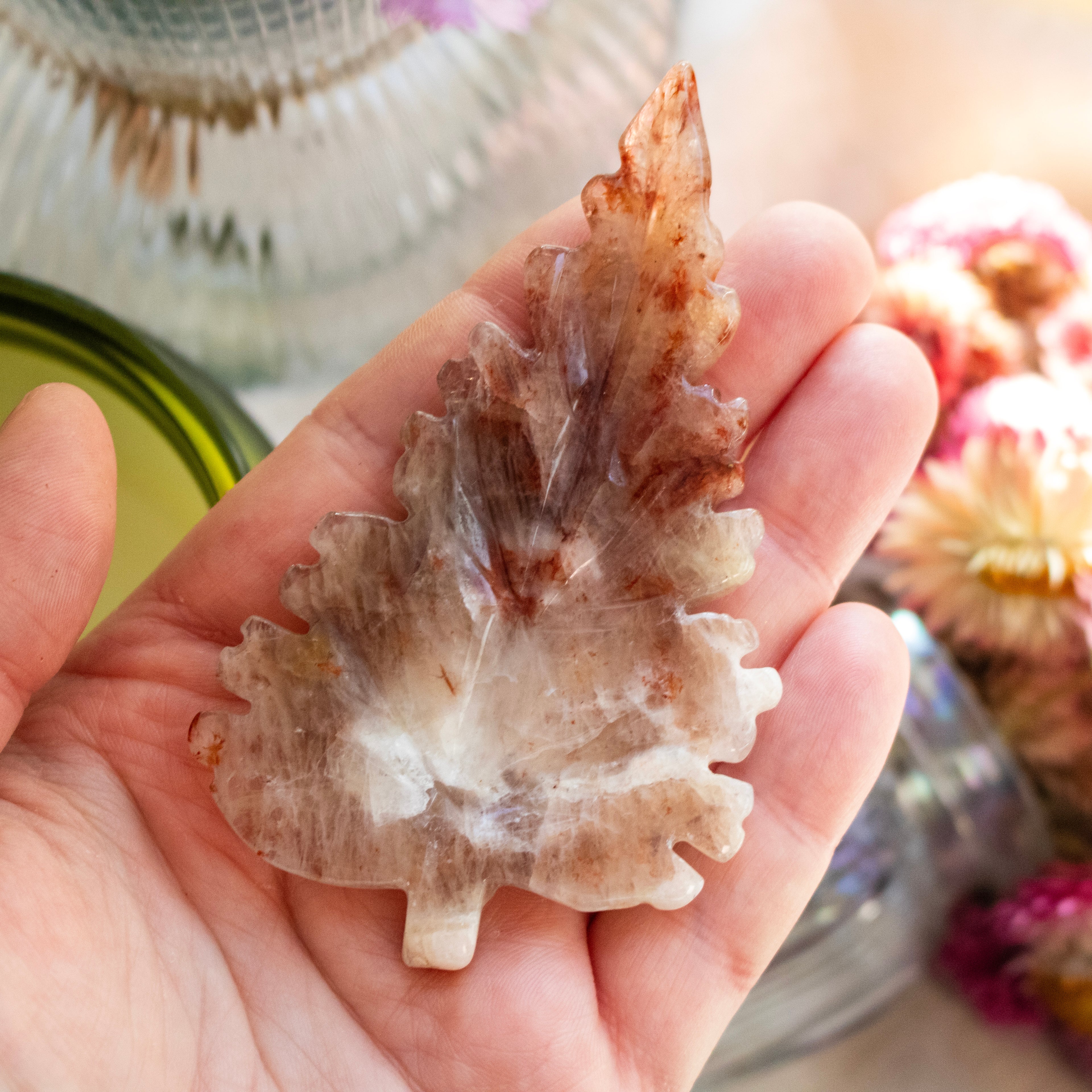 Red Hematoid Quartz Leaf Carving