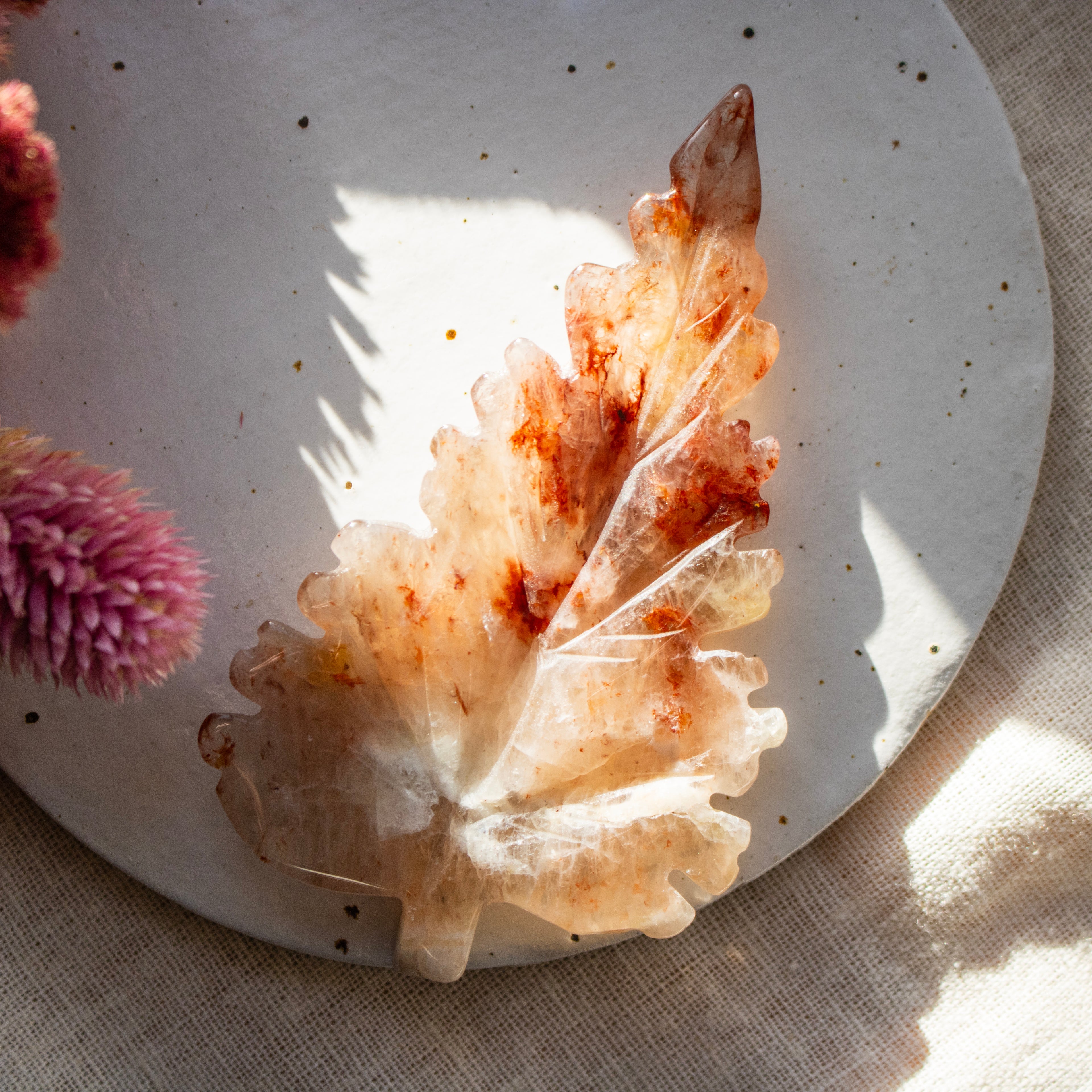 Red Hematoid Quartz Leaf Carving