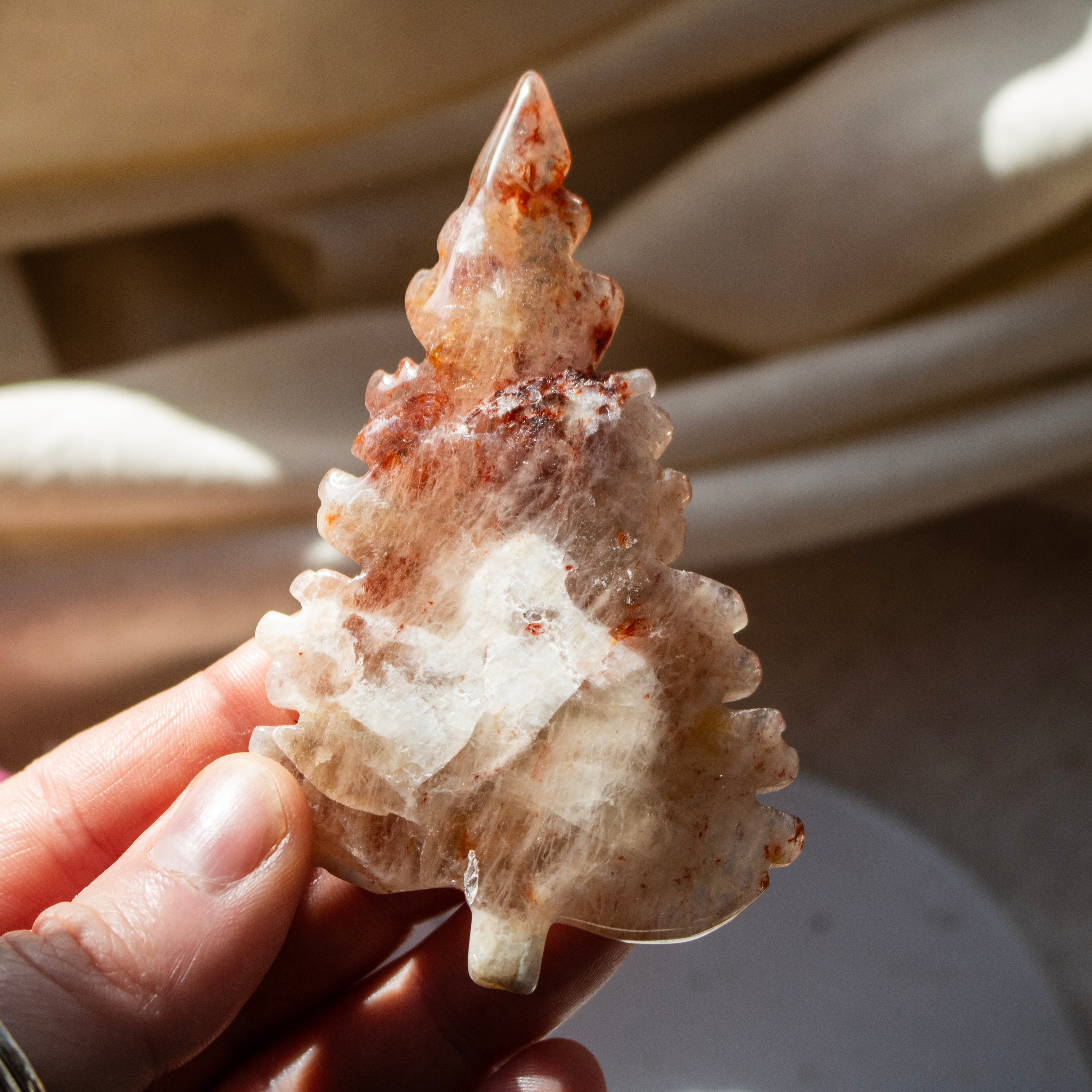 Red Hematoid Quartz Leaf Carving