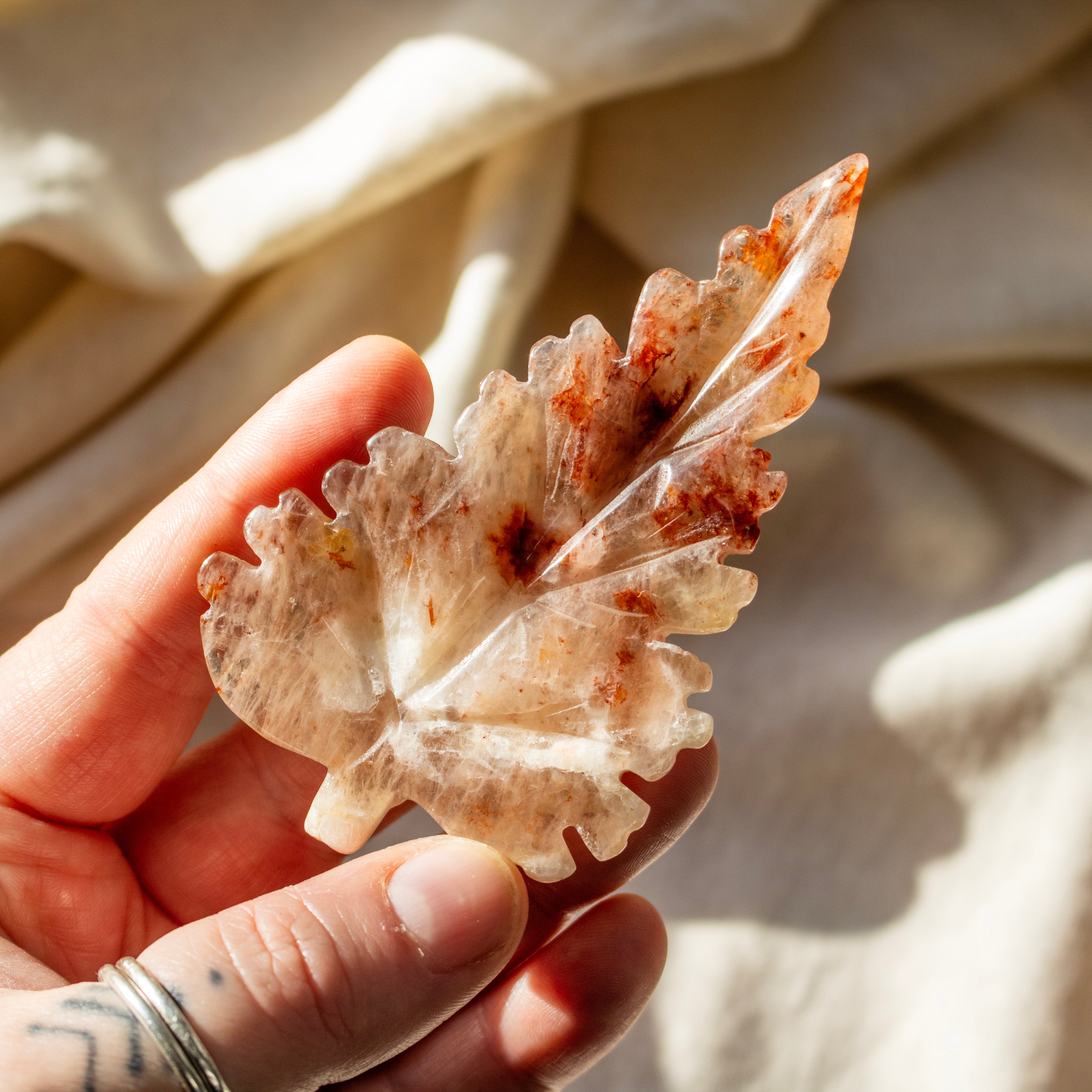 Red Hematoid Quartz Leaf Carving