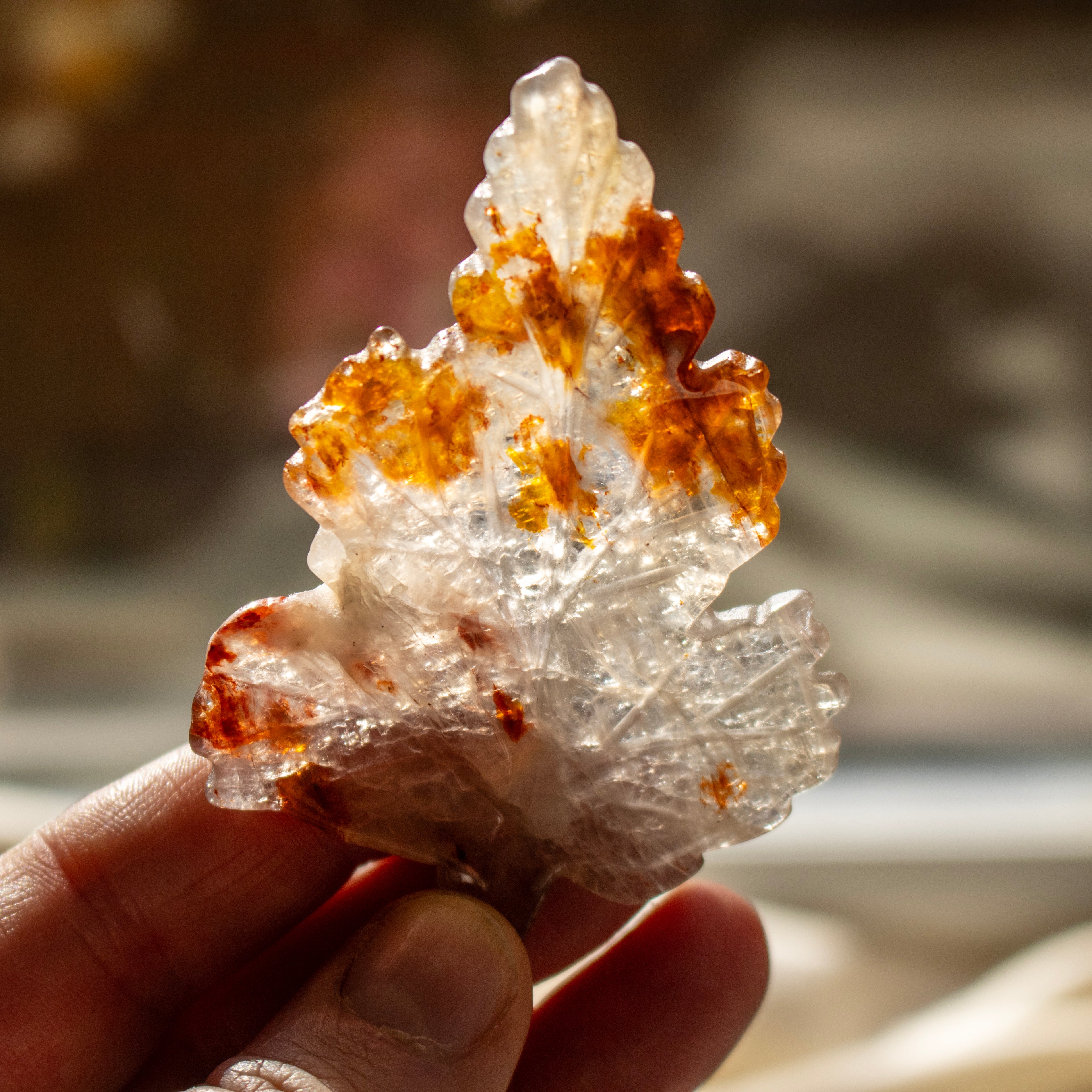 Red Hematoid Quartz Leaf Carving