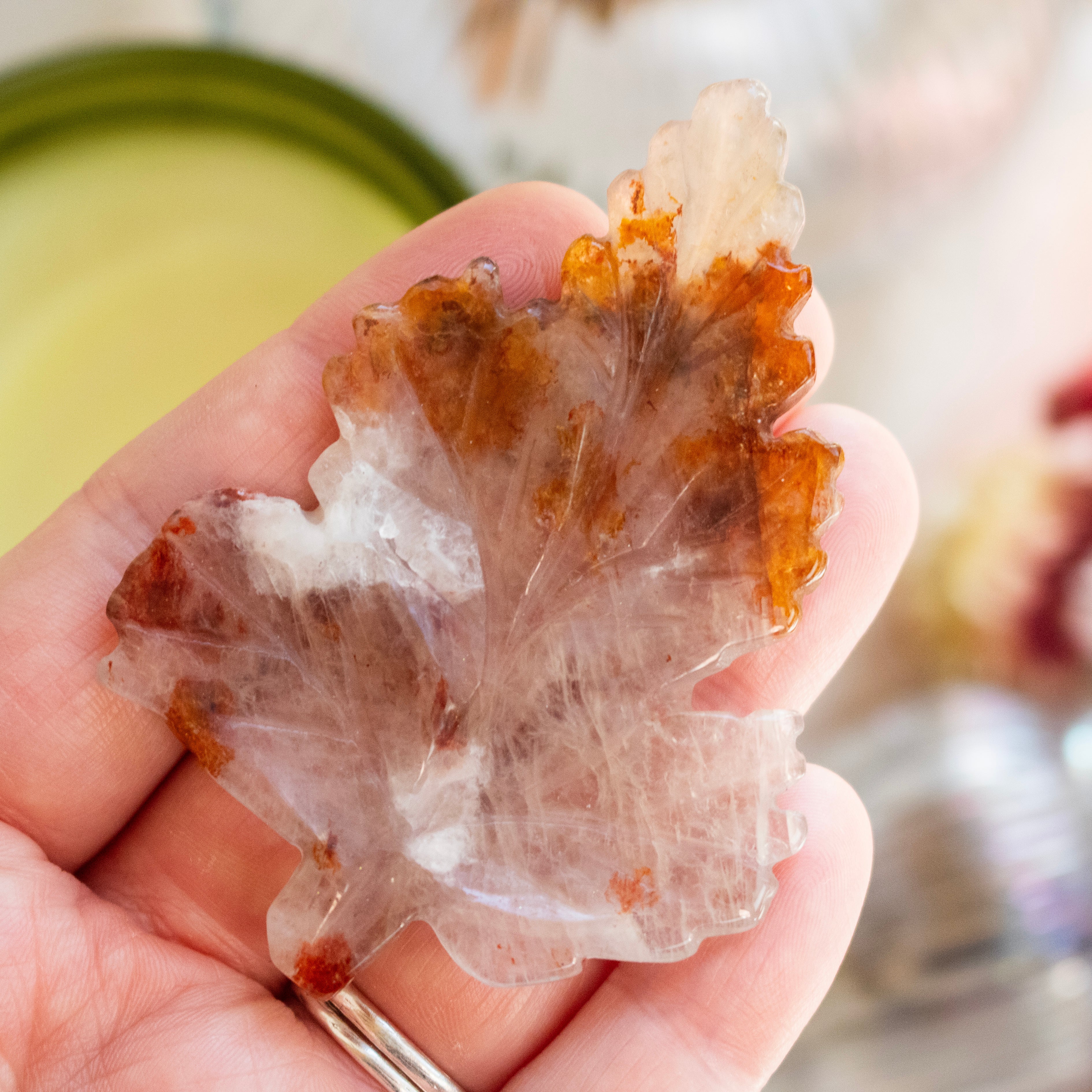 Red Hematoid Quartz Leaf Carving