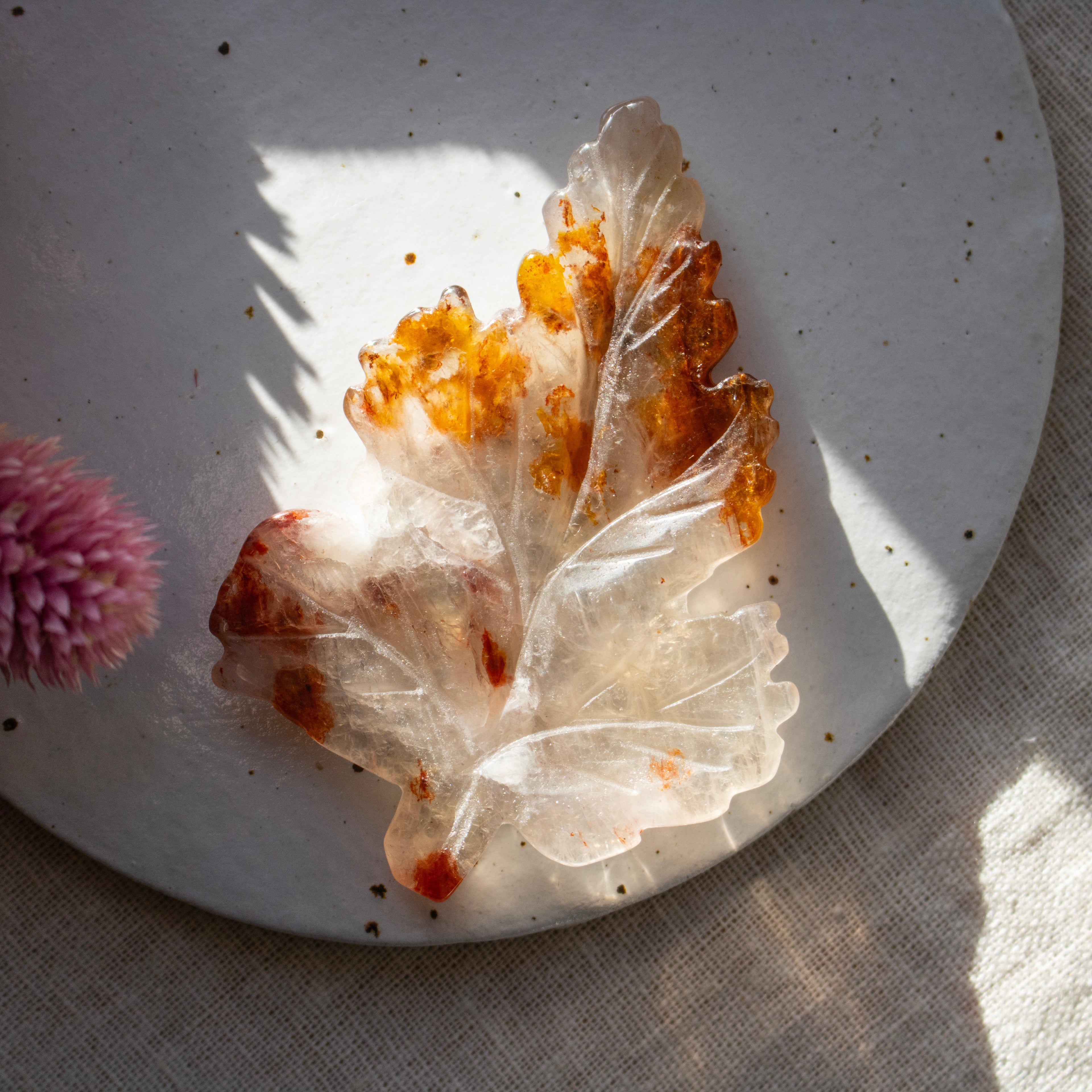 Red Hematoid Quartz Leaf Carving