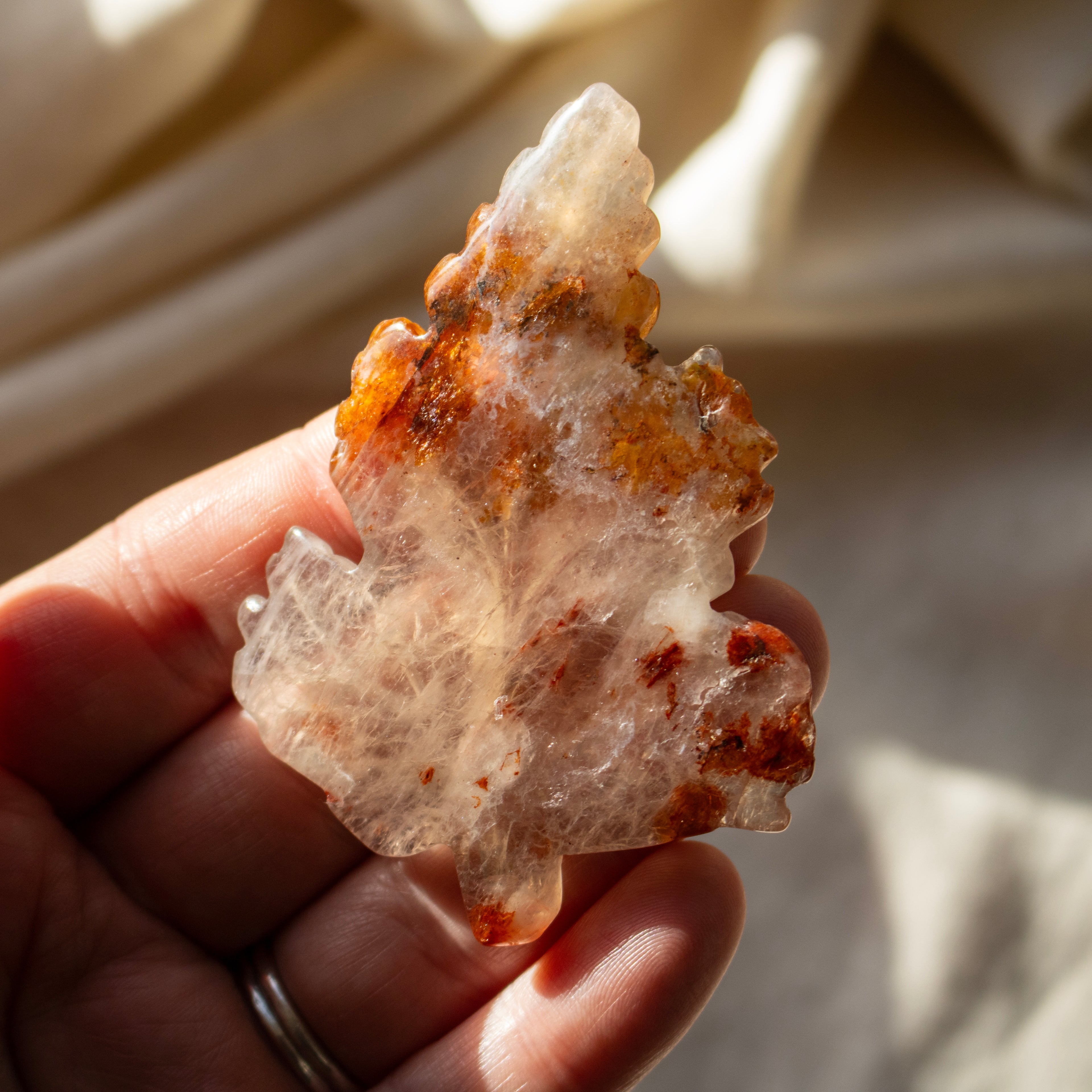 Red Hematoid Quartz Leaf Carving