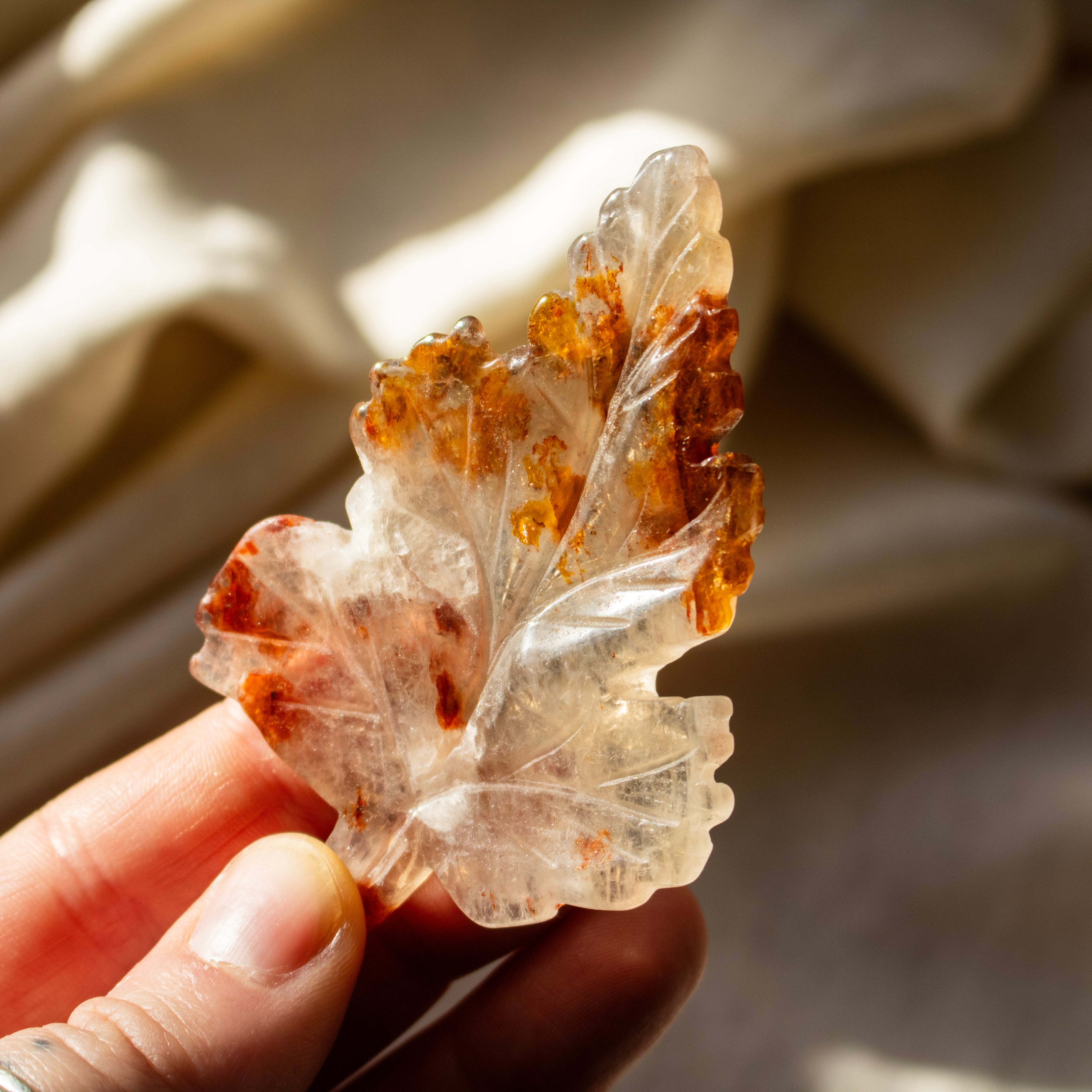 Red Hematoid Quartz Leaf Carving